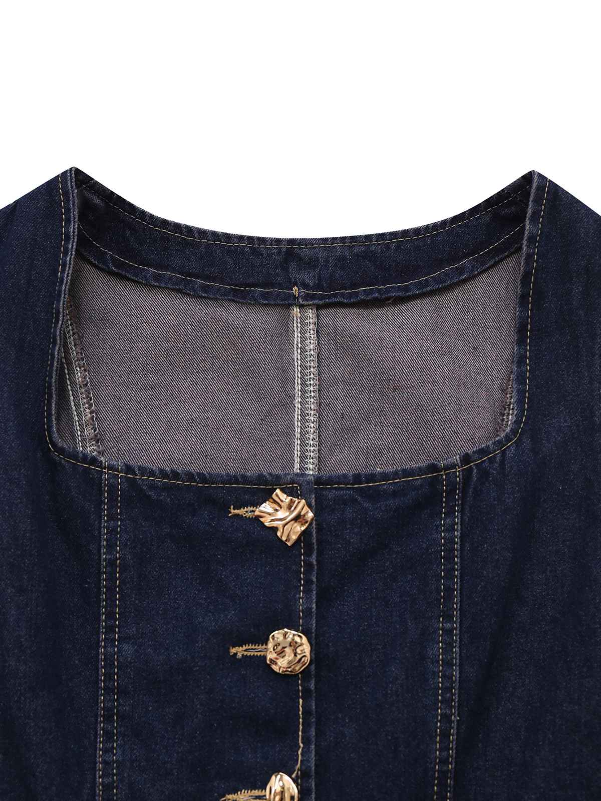 Blue 1950s Square Neck Buttoned Denim Vest - Image 3