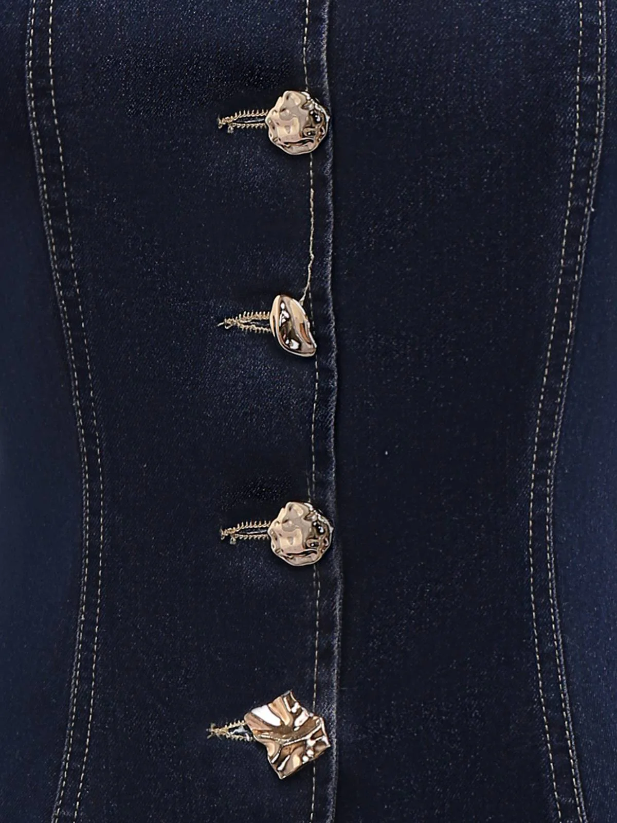 Blue 1950s Square Neck Buttoned Denim Vest - Image 4