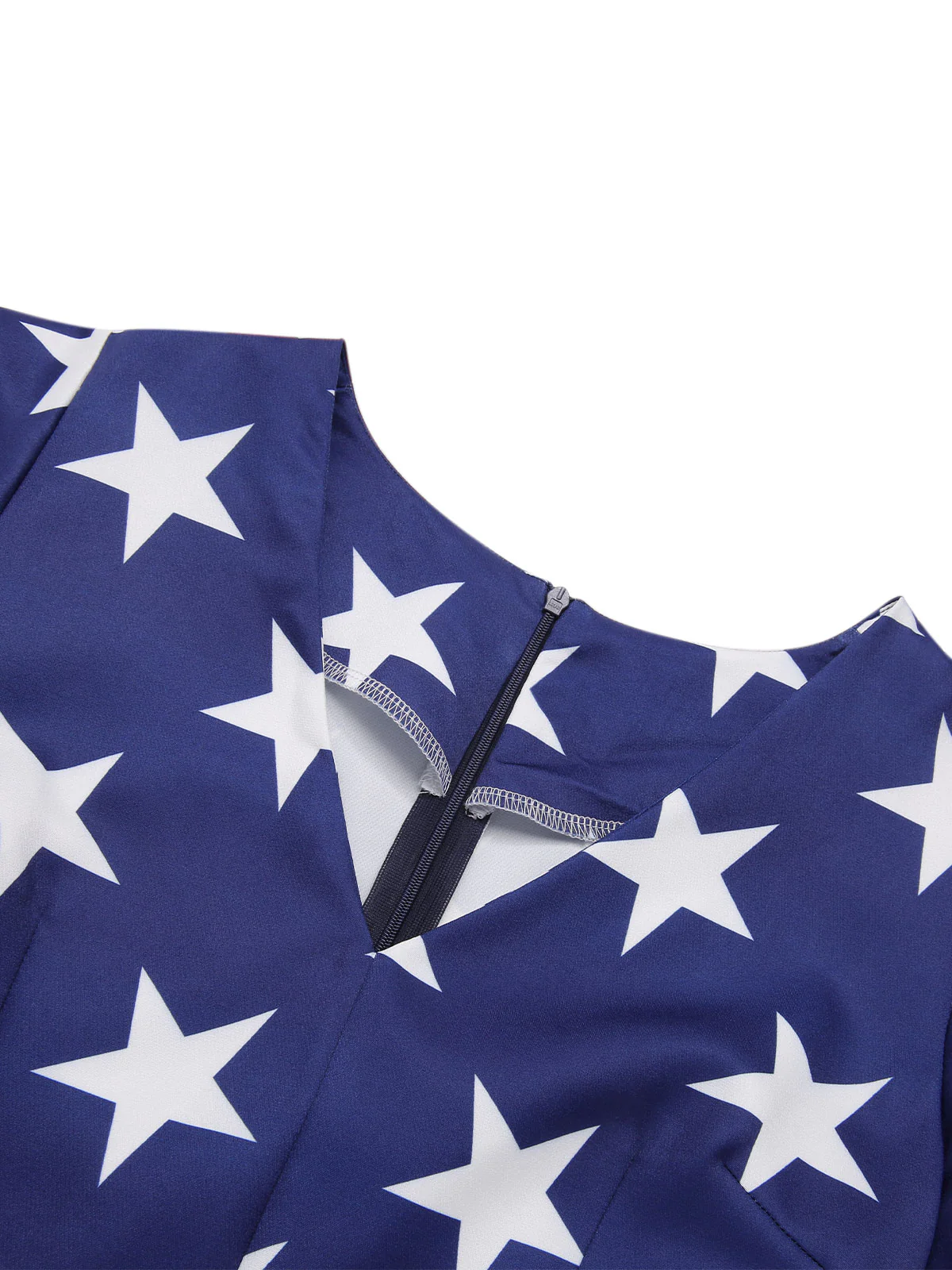 Blue 1950s Star Stripe V-Neck Patchwork Dress - Image 6