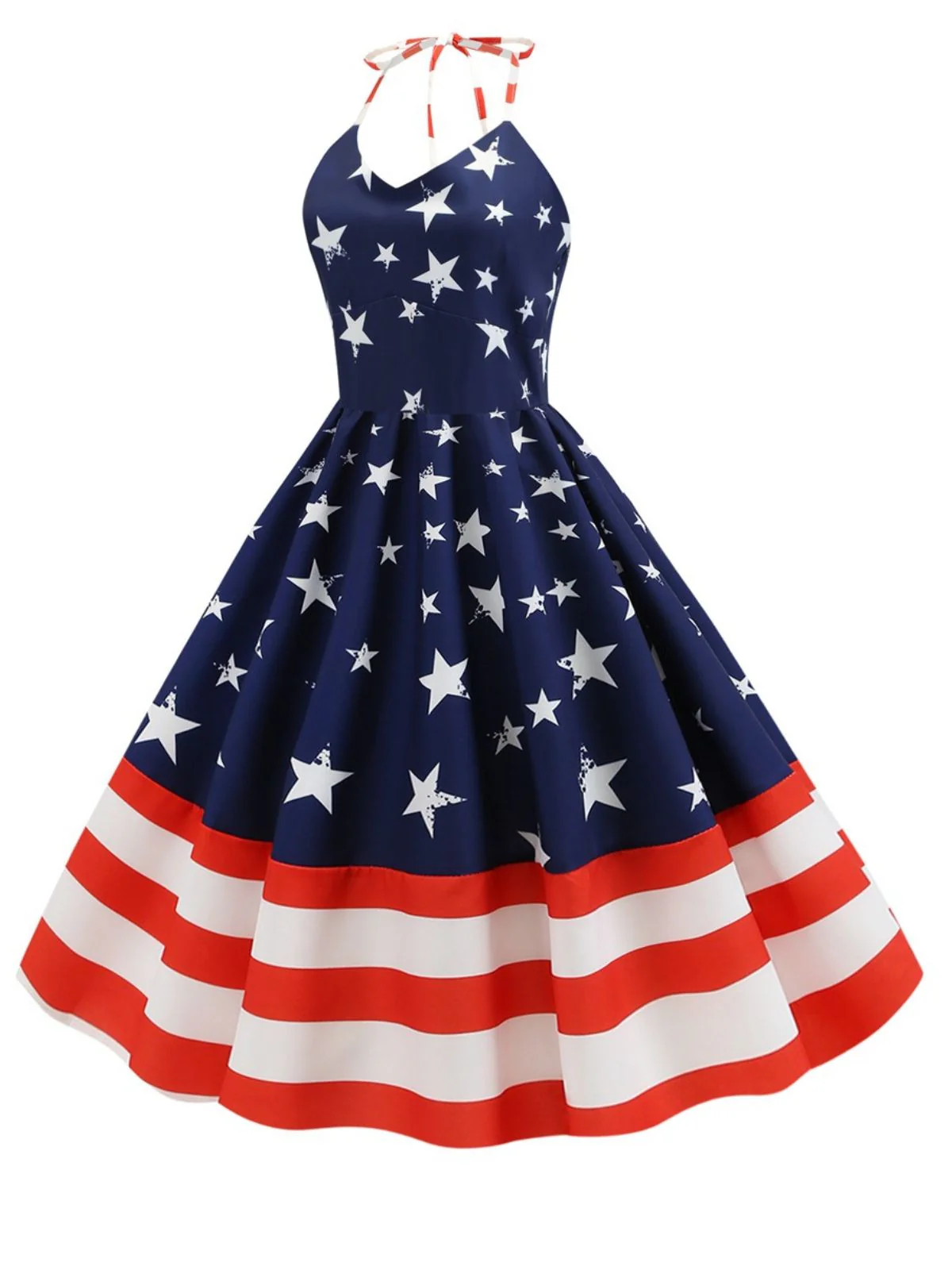 Blue 1950s Stars & Stripes Swing Dress - Image 2