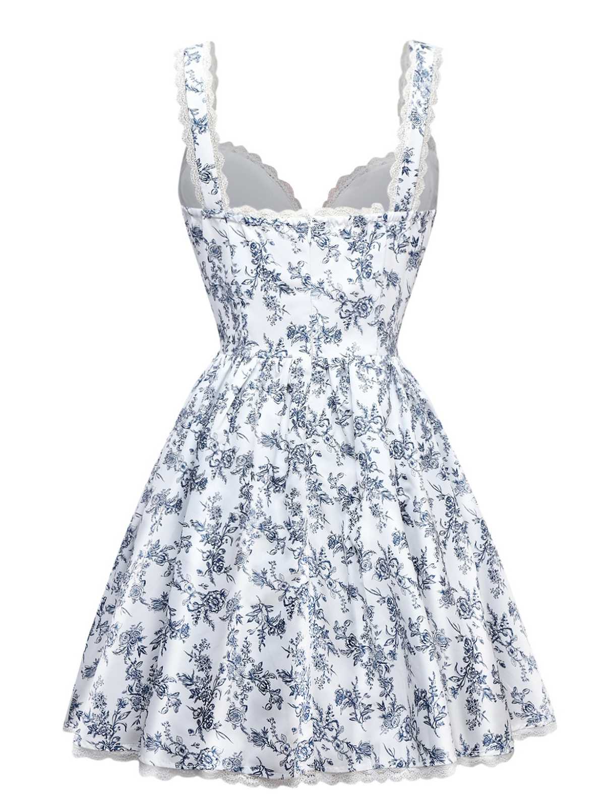 Blue 1950s Strap Floral Lace Corset Dress - Image 2