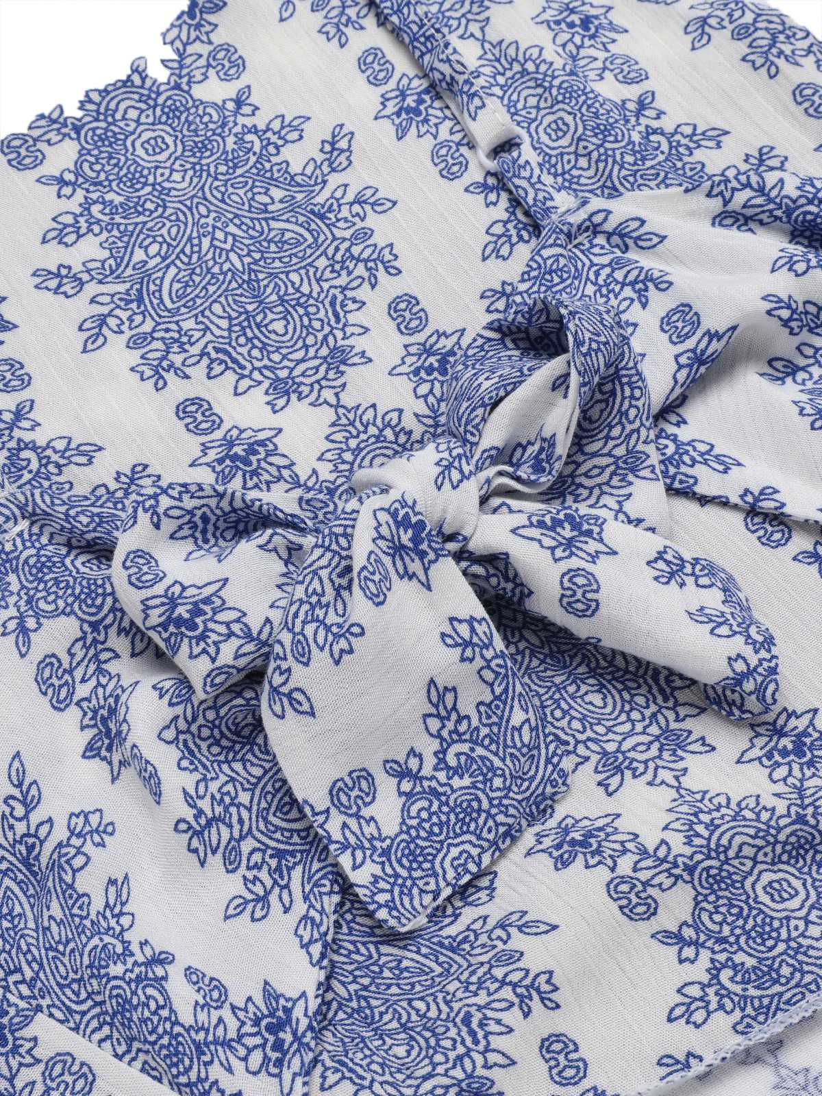 Blue 1950s Strap Print Backless Romper - Image 4