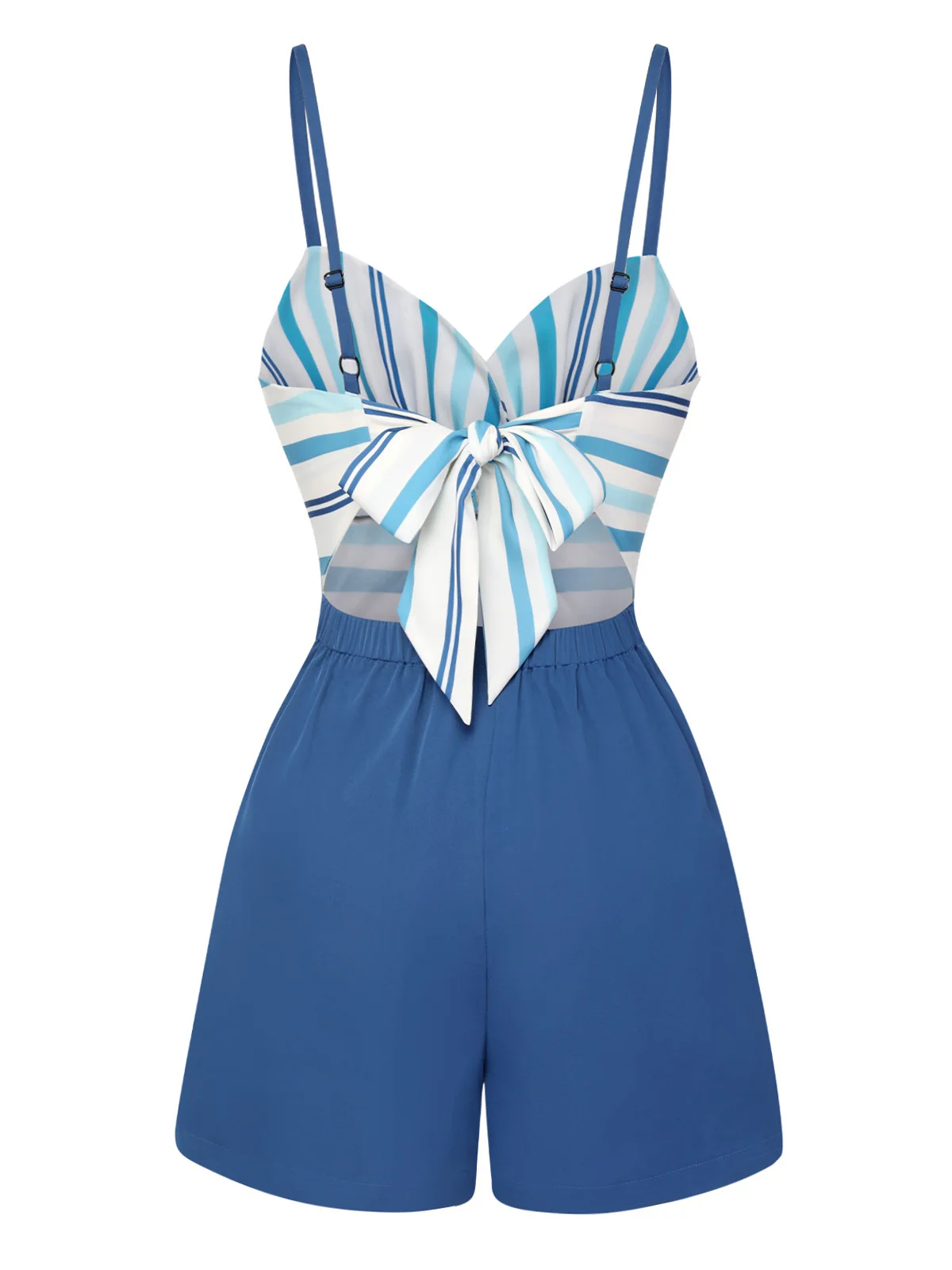 Blue 1950s Stripe Back Strap Romper - Image 4