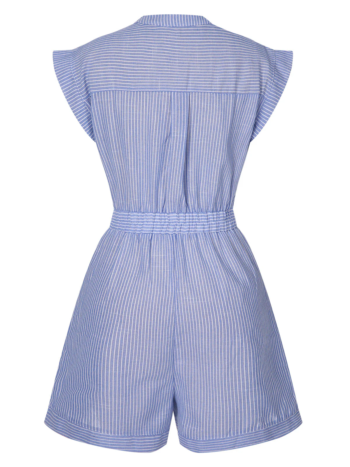 Blue 1950s Striped Belt Pocket Romper - Image 2