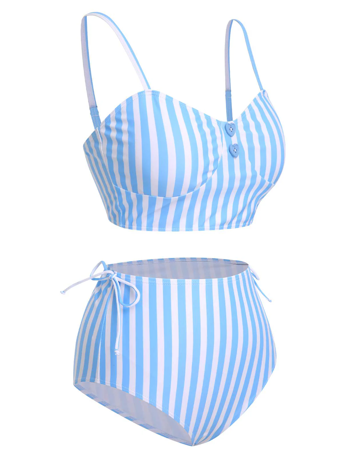 Blue 1950s Striped Heart Button Swimsuit - Image 3