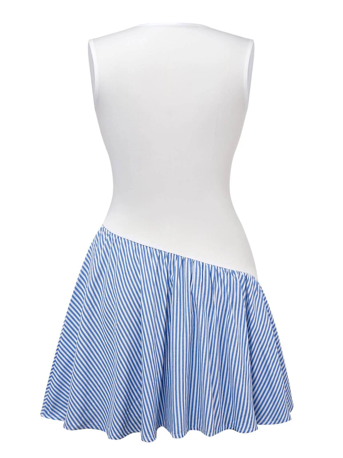 Blue 1950s Striped Patchwork Pleated Dress - Image 2