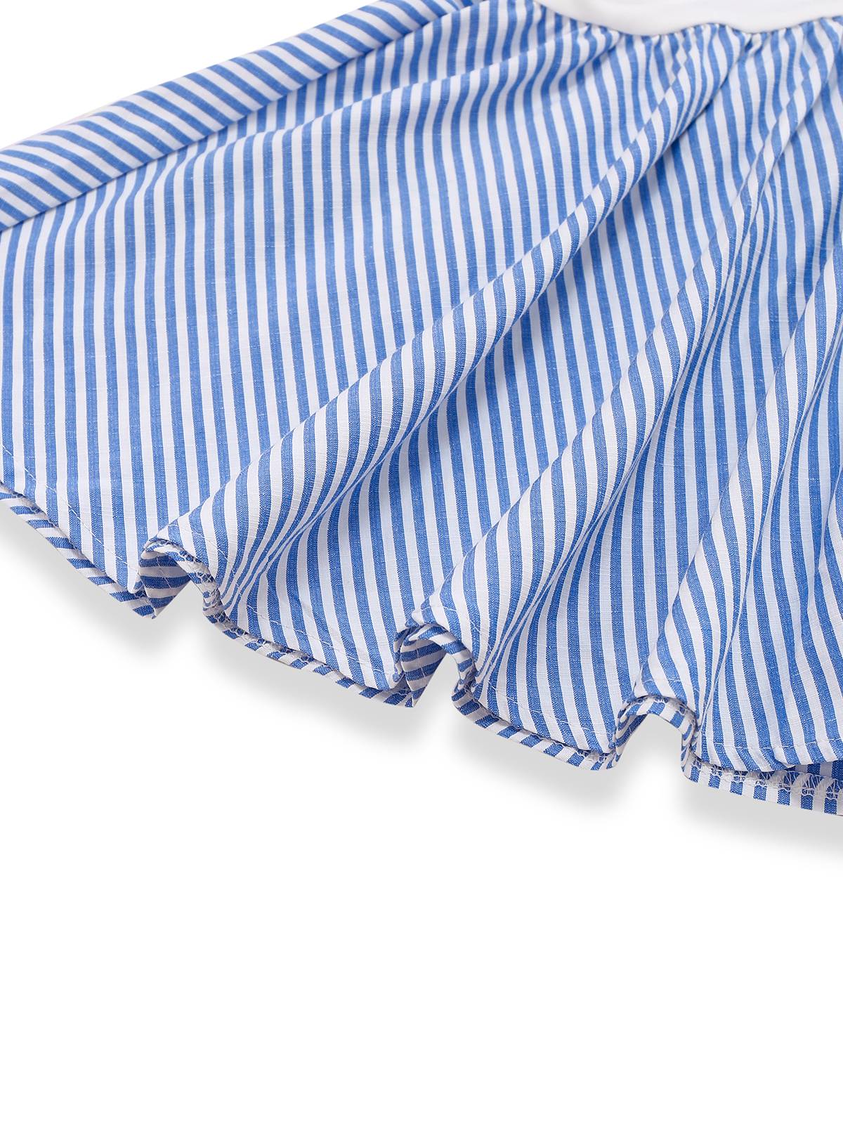 Blue 1950s Striped Patchwork Pleated Dress - Image 3