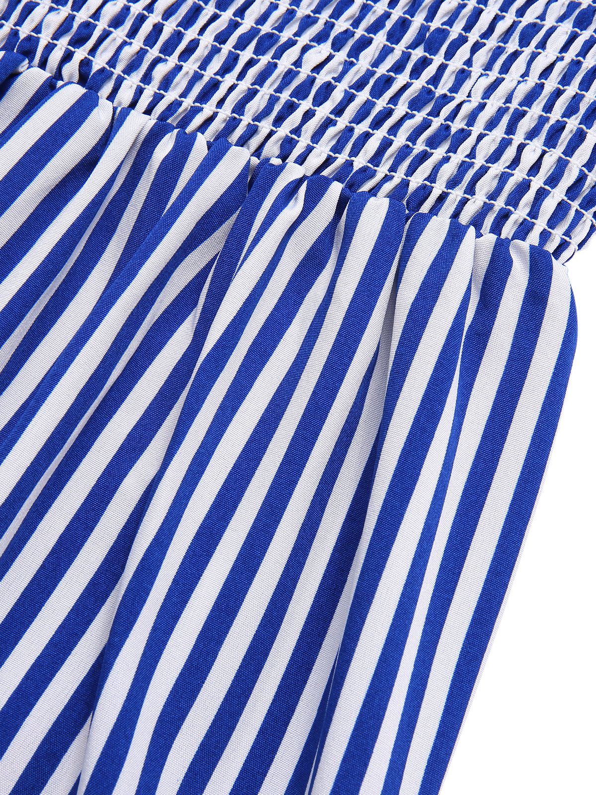 Blue 1950s Striped Raglan Square Neck Smocked Dress - Image 4