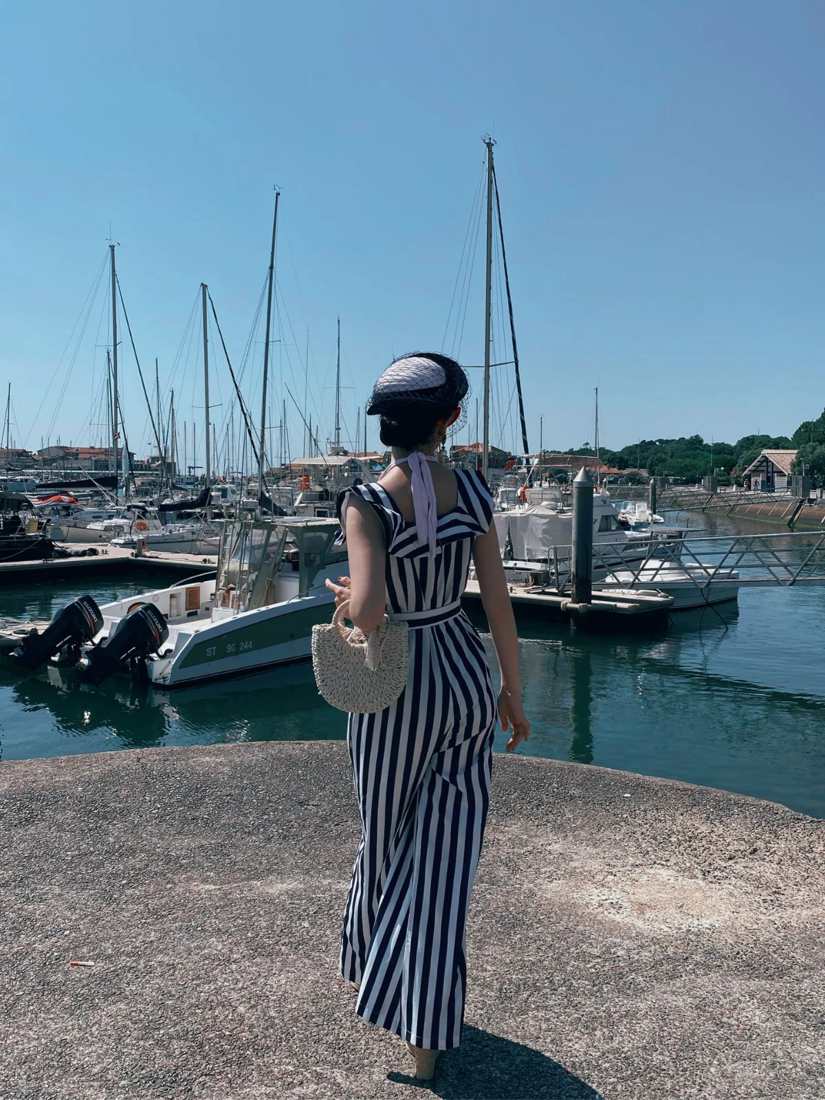 Blue 1930s Striped Ruffle Jumpsuit - Image 2