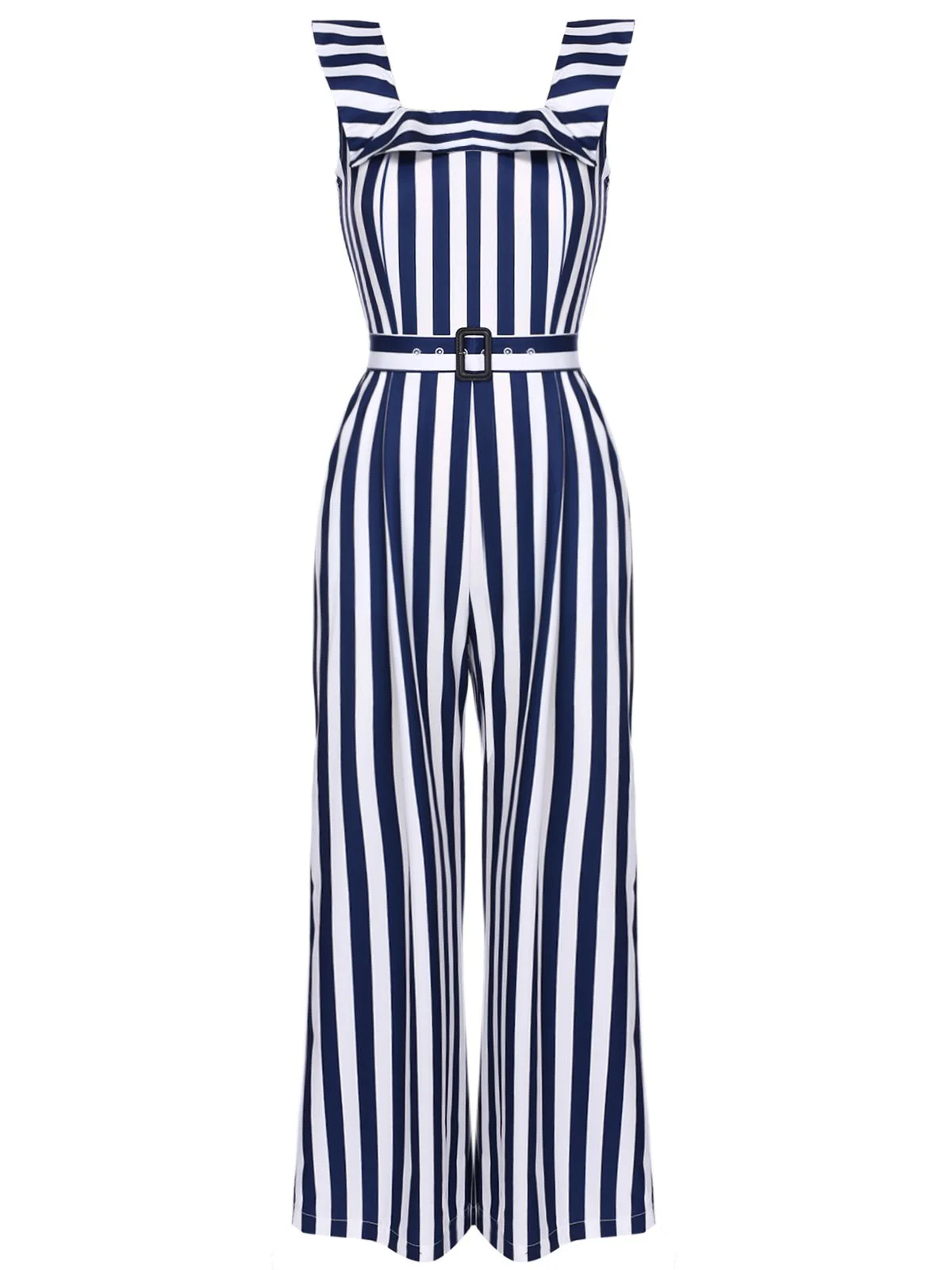 Blue 1930s Striped Ruffle Jumpsuit - Image 6