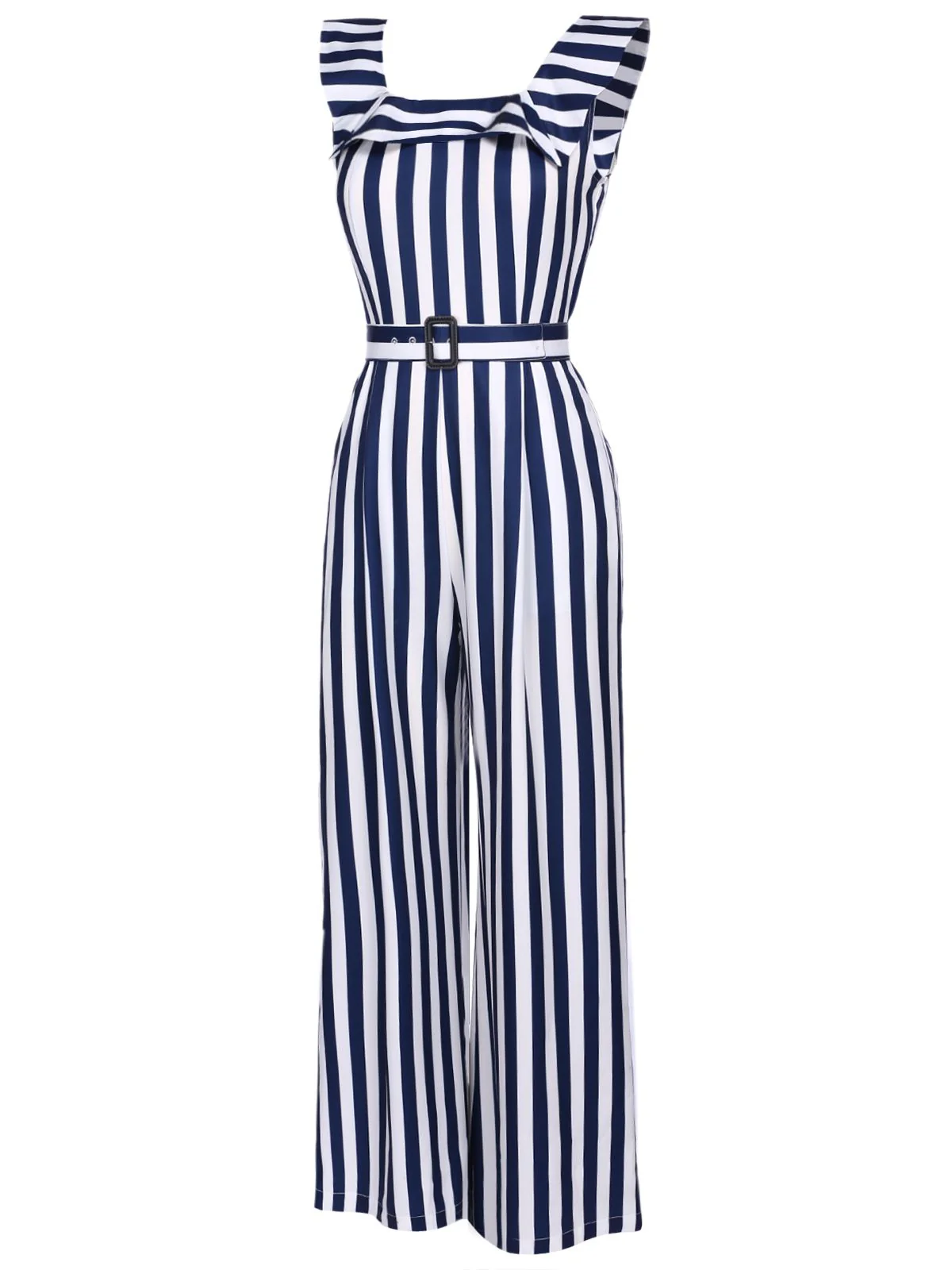 Blue 1930s Striped Ruffle Jumpsuit - Image 7