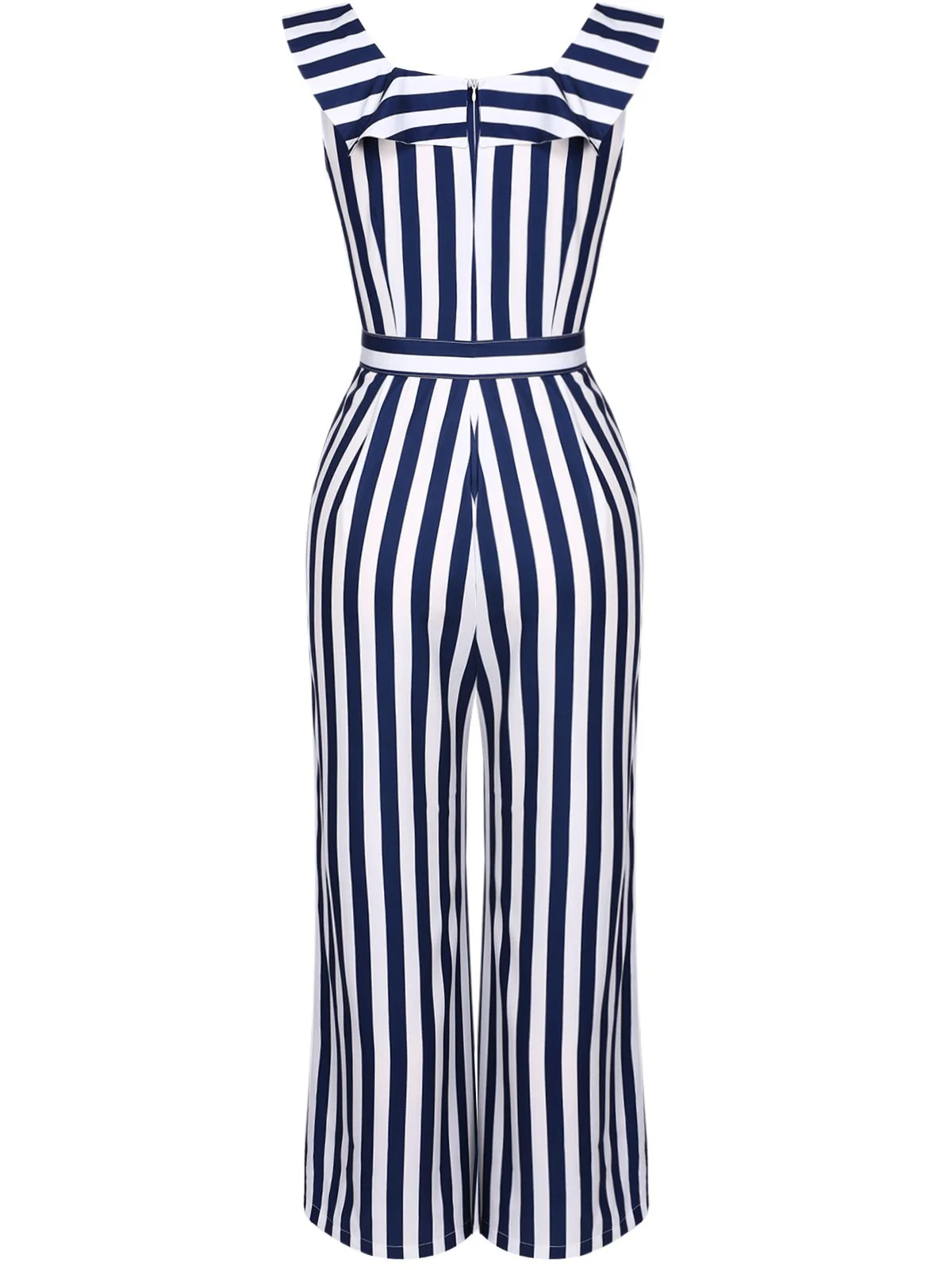 Blue 1930s Striped Ruffle Jumpsuit - Image 4
