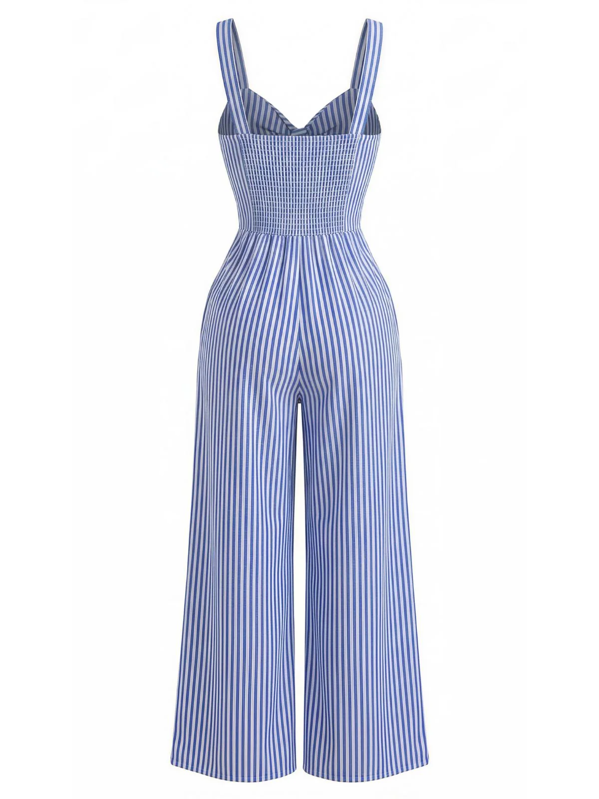 Blue 1950s Striped Twisted Hollow V-Neck Jumpsuit - Image 5