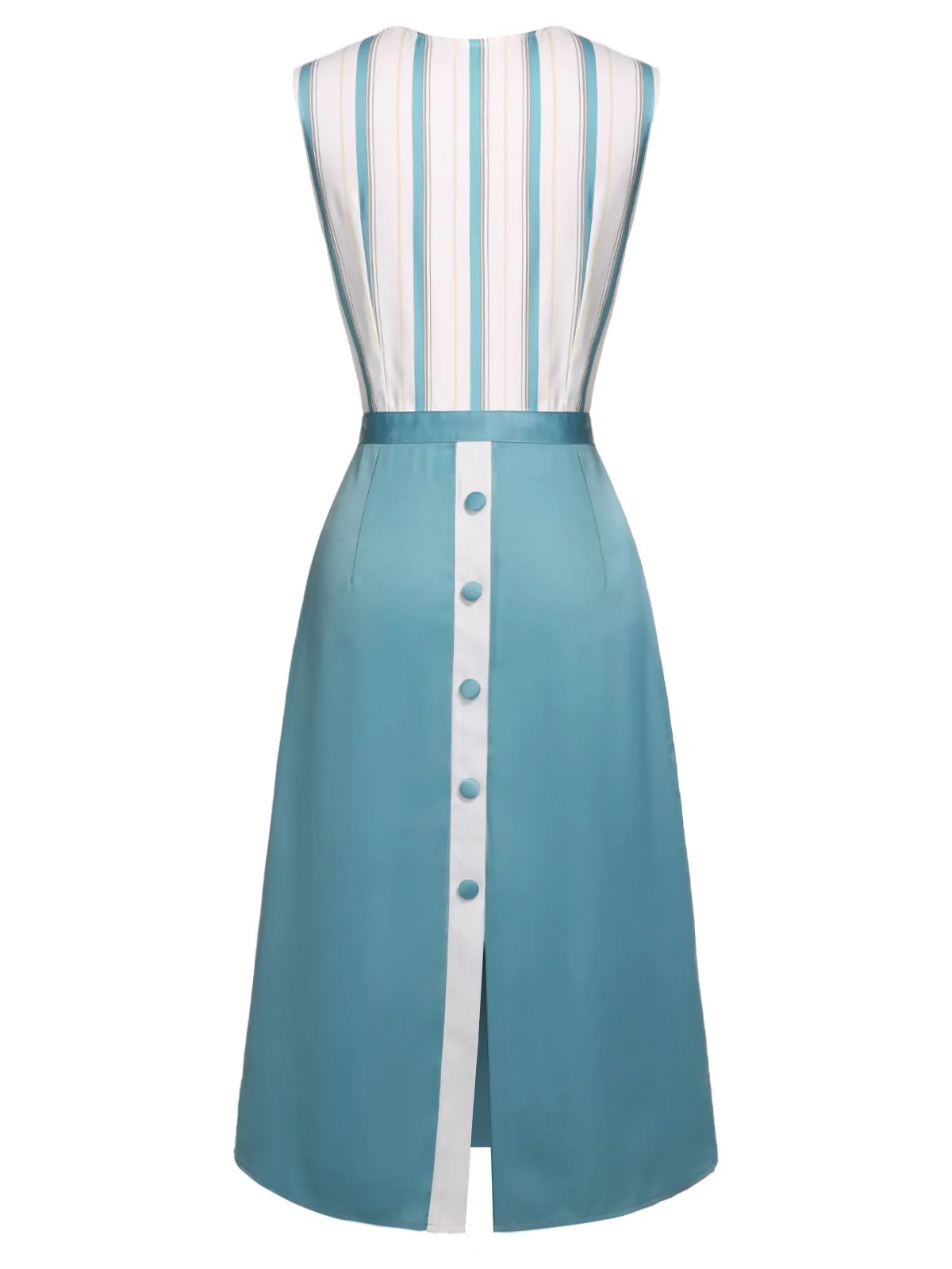 Blue 1950s Stripes Patchwork Pocketed Dress - Image 6