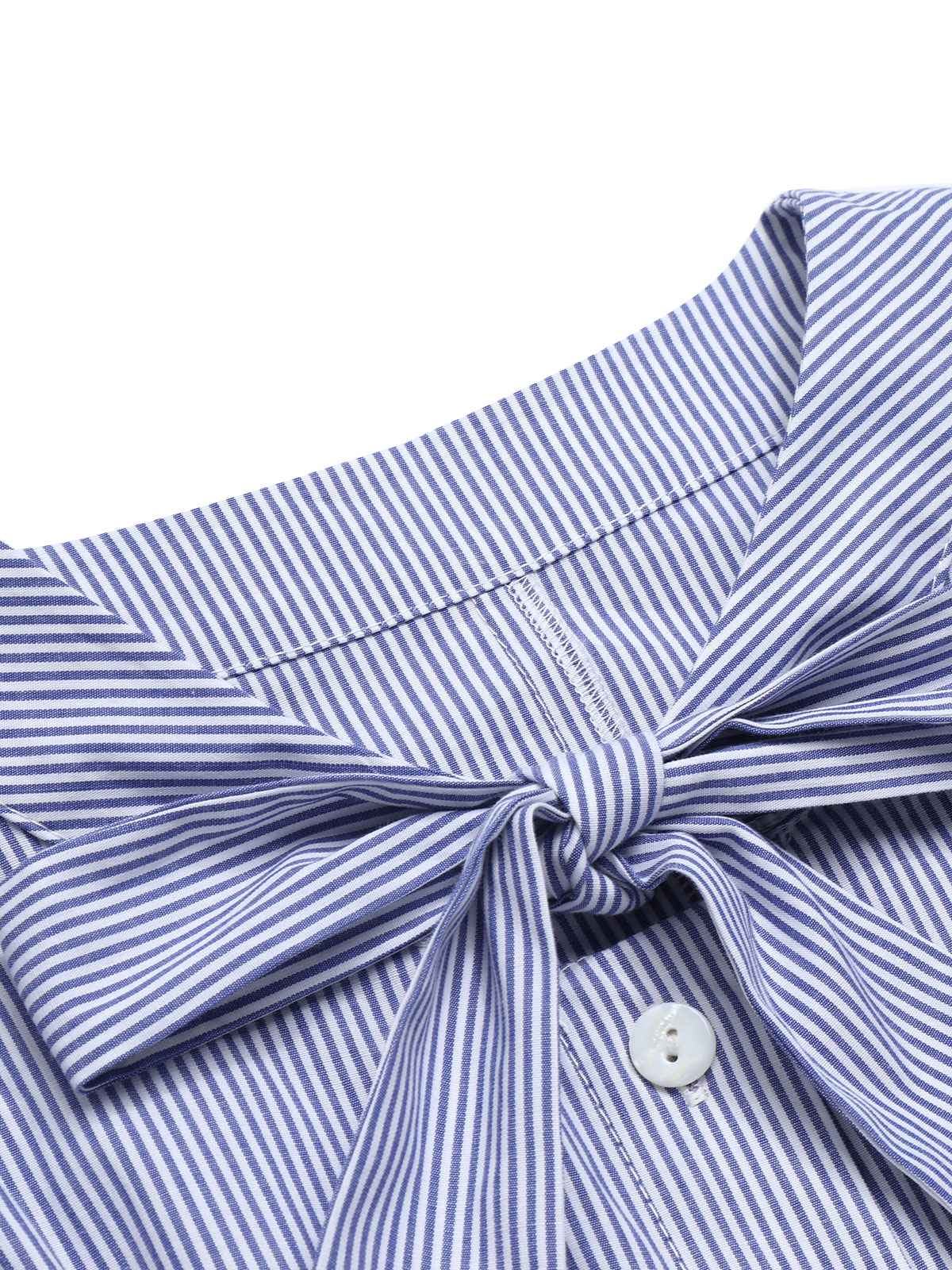 Blue 1950s Tie Neck Stripes Blouse - Image 3