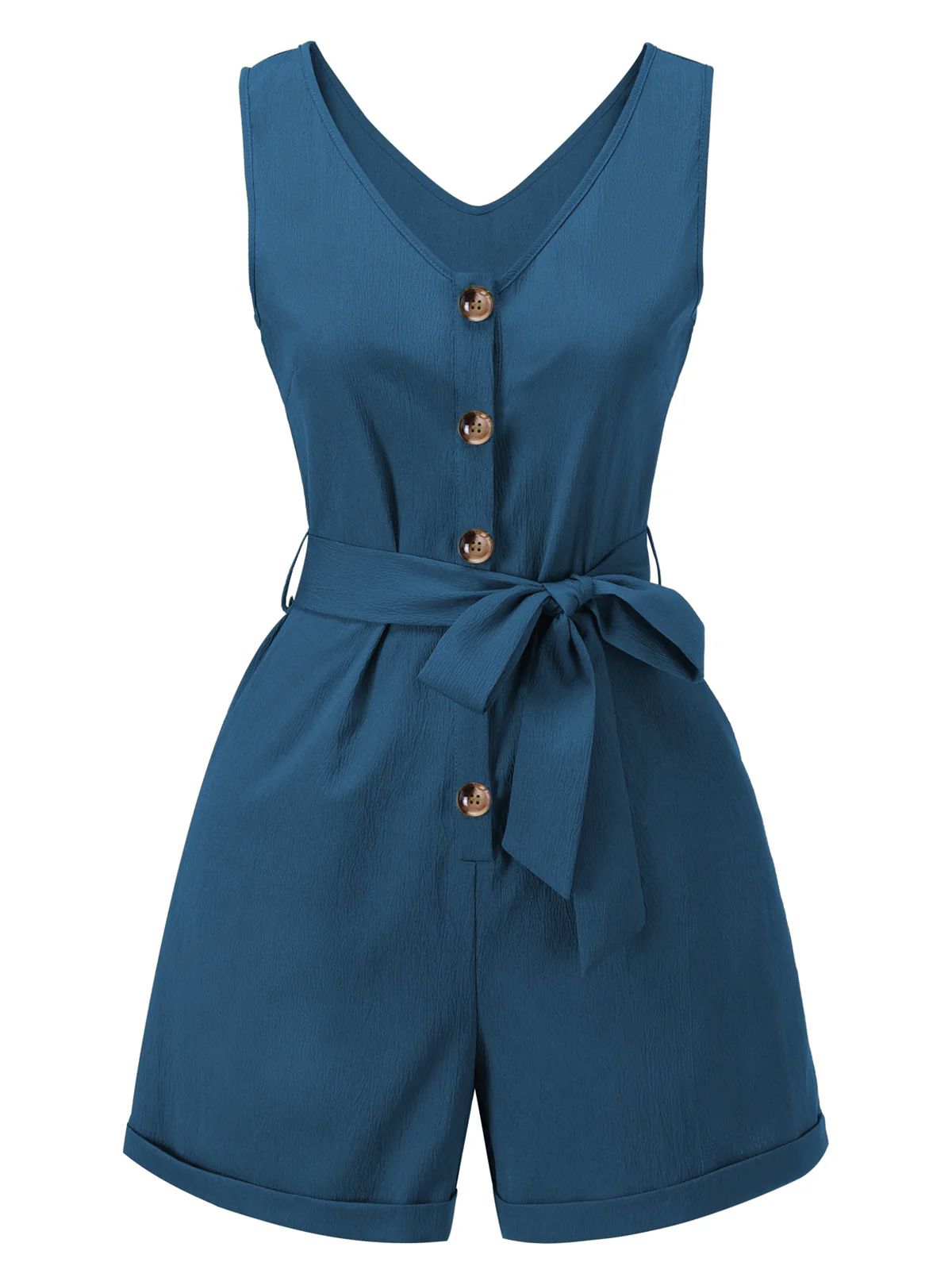 Olive Green 1950s V-Neck Button Waist Tie Romper - Image 8