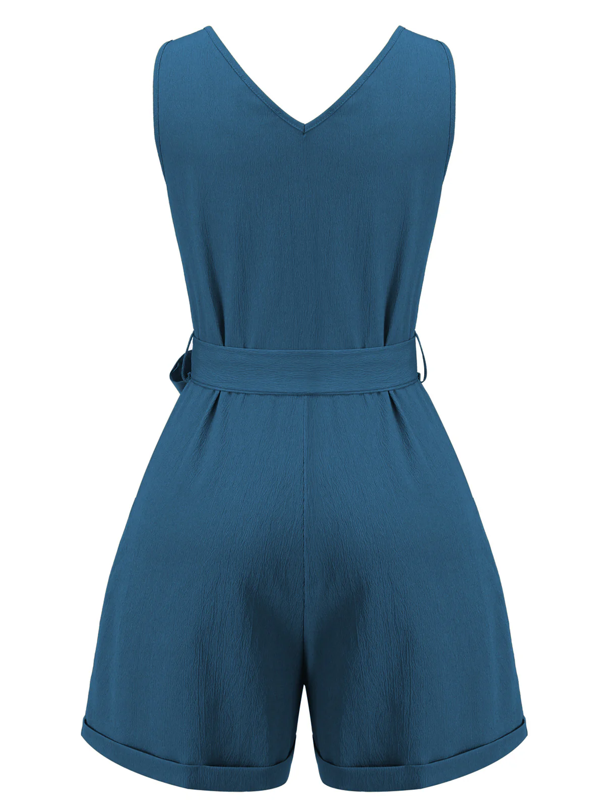 Olive Green 1950s V-Neck Button Waist Tie Romper - Image 9