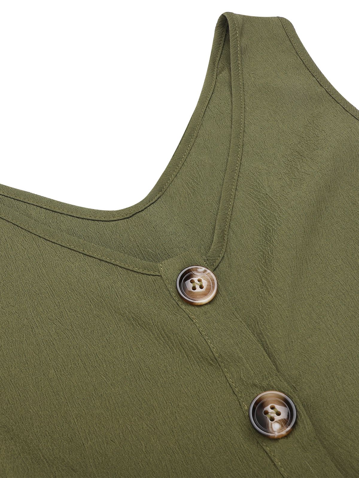 Olive Green 1950s V-Neck Button Waist Tie Romper - Image 5