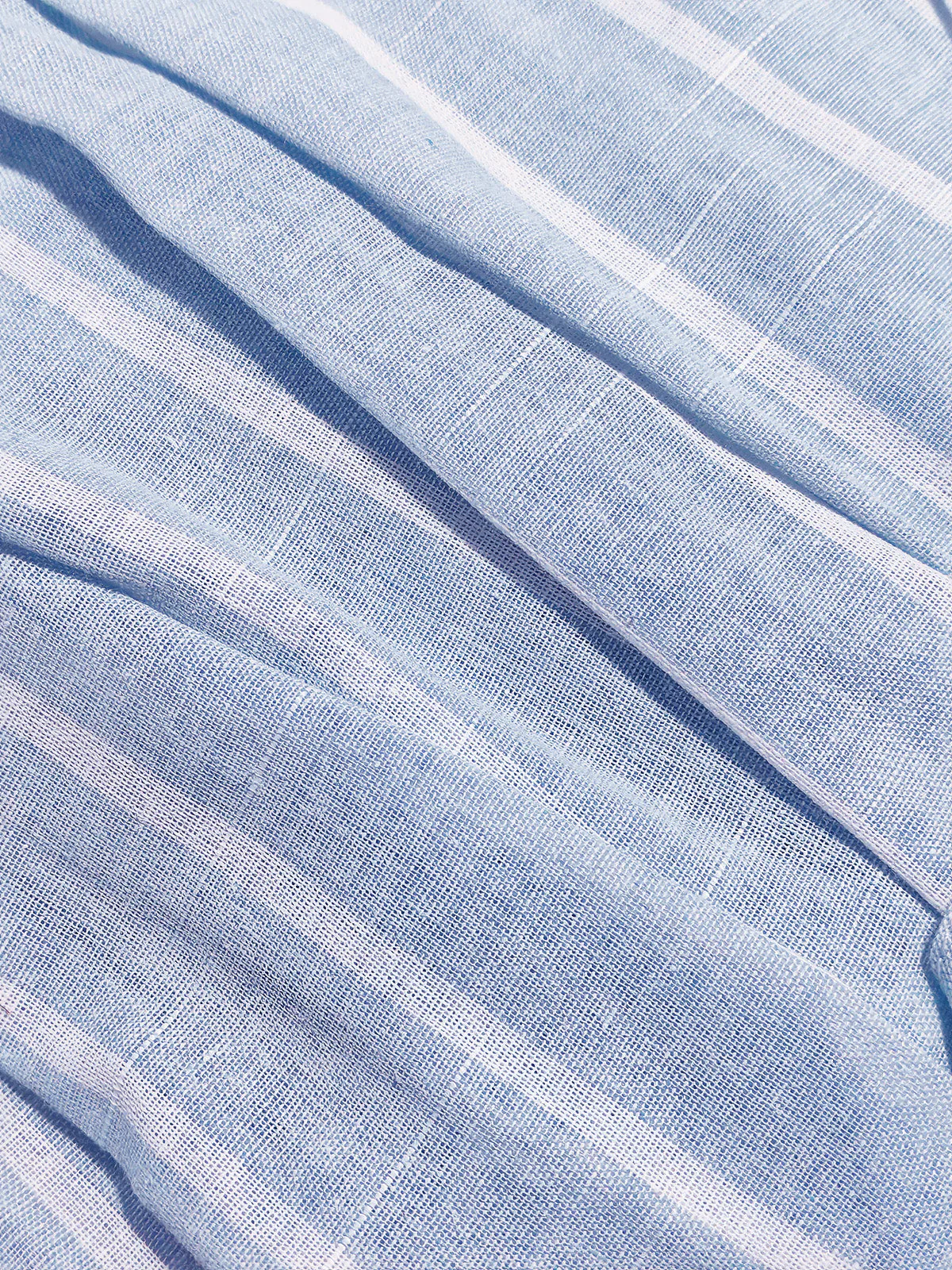 Blue 1950s Vertical Striped Johnny Collar Criss-Cross Dress - Image 4
