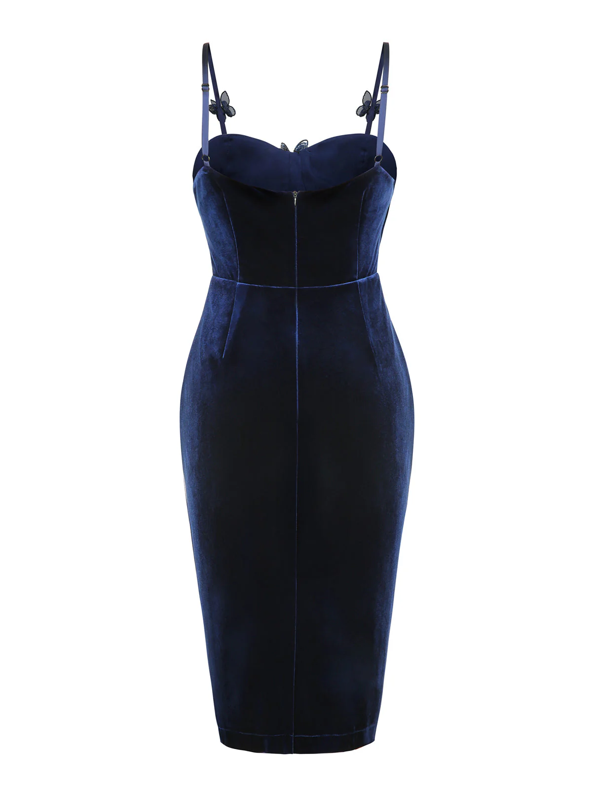 Blue 1960s 3D Butterfly Velvet Pencil Dress - Image 4