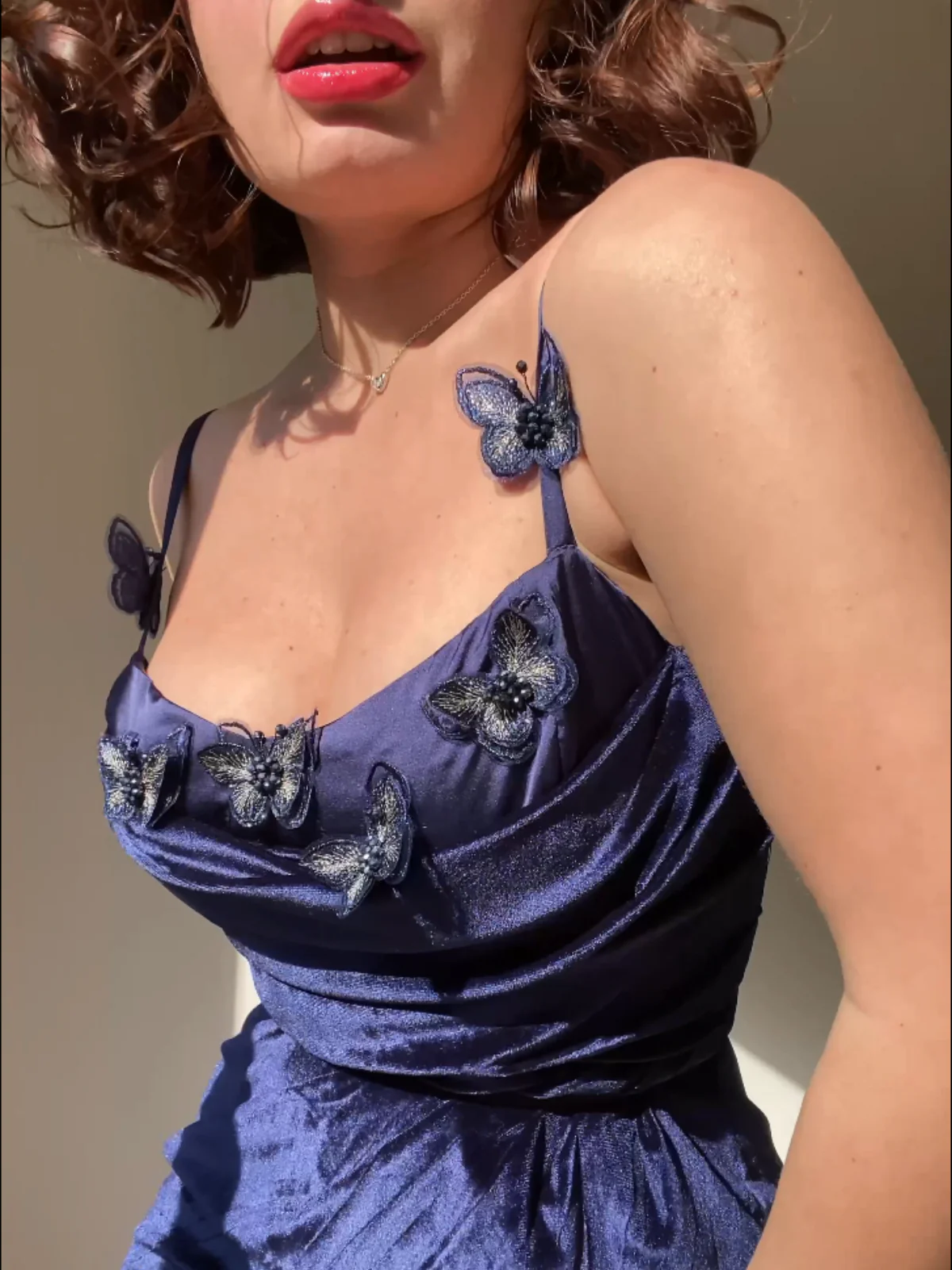 Blue 1960s 3D Butterfly Velvet Pencil Dress - Image 2