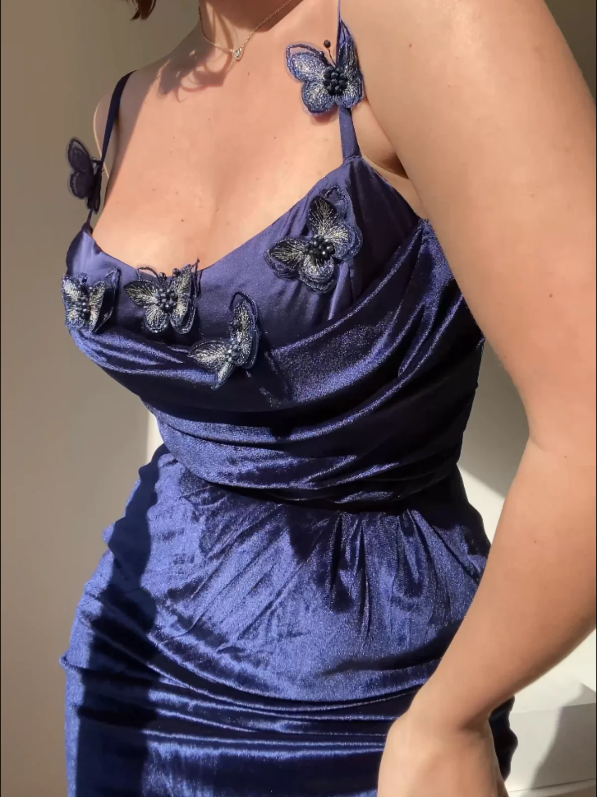 Blue 1960s 3D Butterfly Velvet Pencil Dress - Image 3