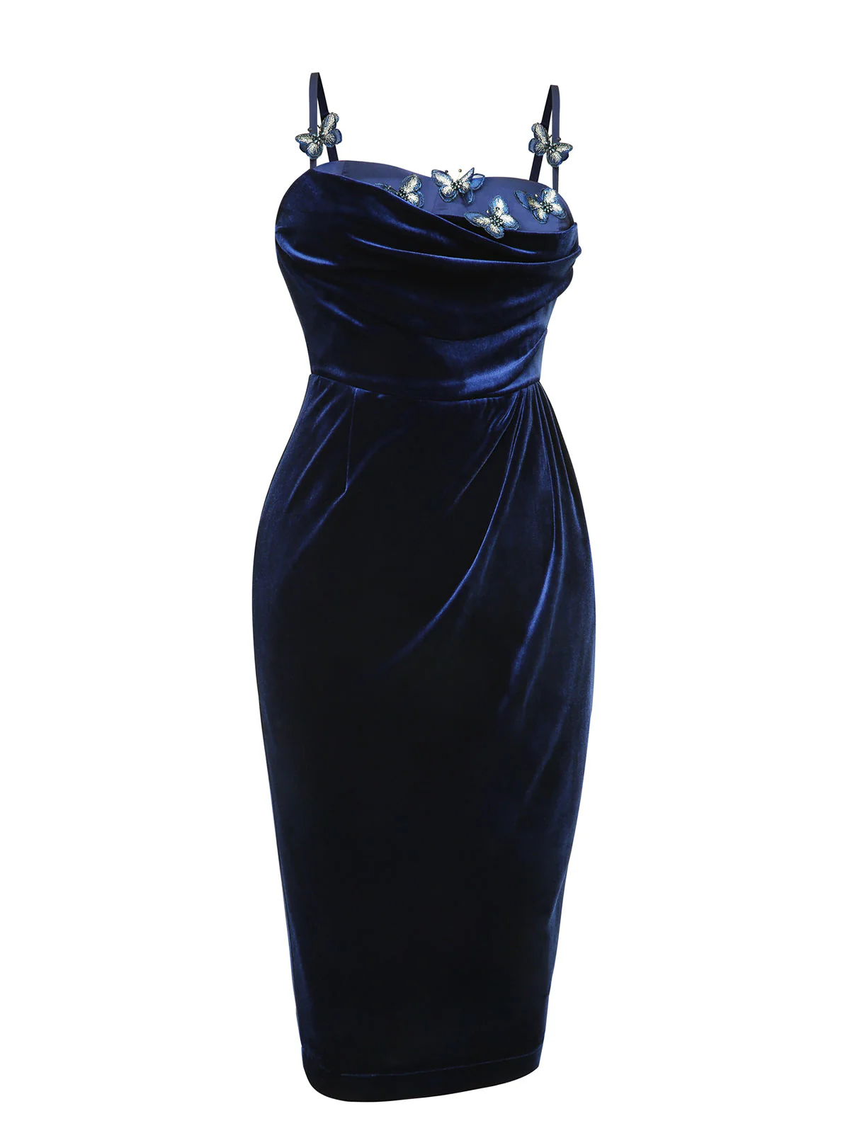 Blue 1960s 3D Butterfly Velvet Pencil Dress - Image 7