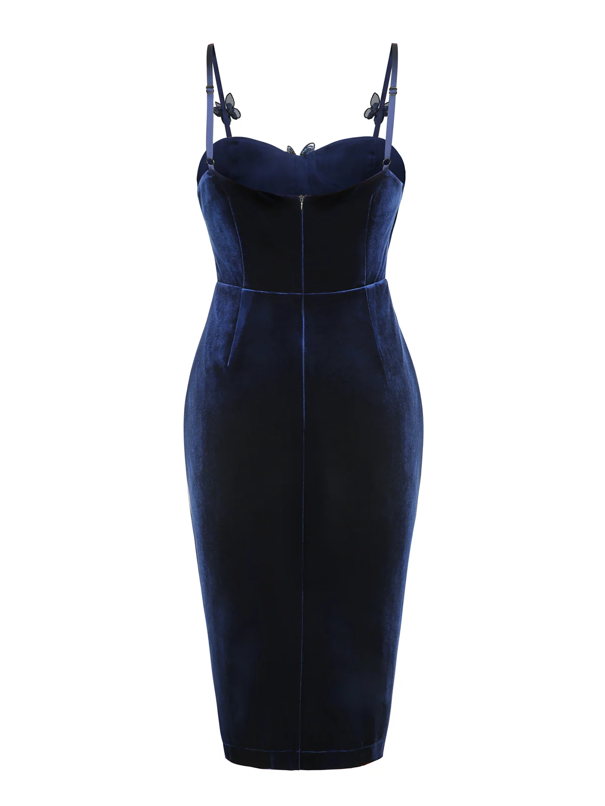 Blue 1960s 3D Butterfly Velvet Pencil Dress - Image 3