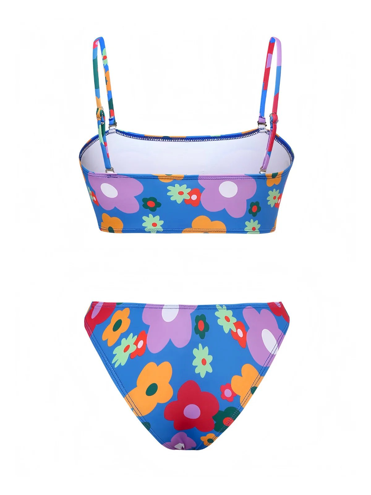 Blue 1960s Cartoon Floral Spaghetti Straps Swimsuit - Image 2