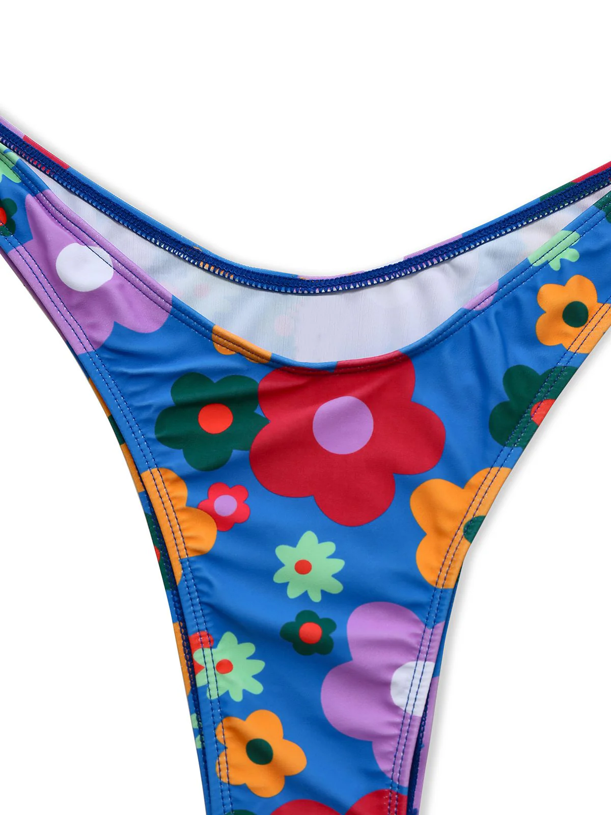 Blue 1960s Cartoon Floral Spaghetti Straps Swimsuit - Image 4