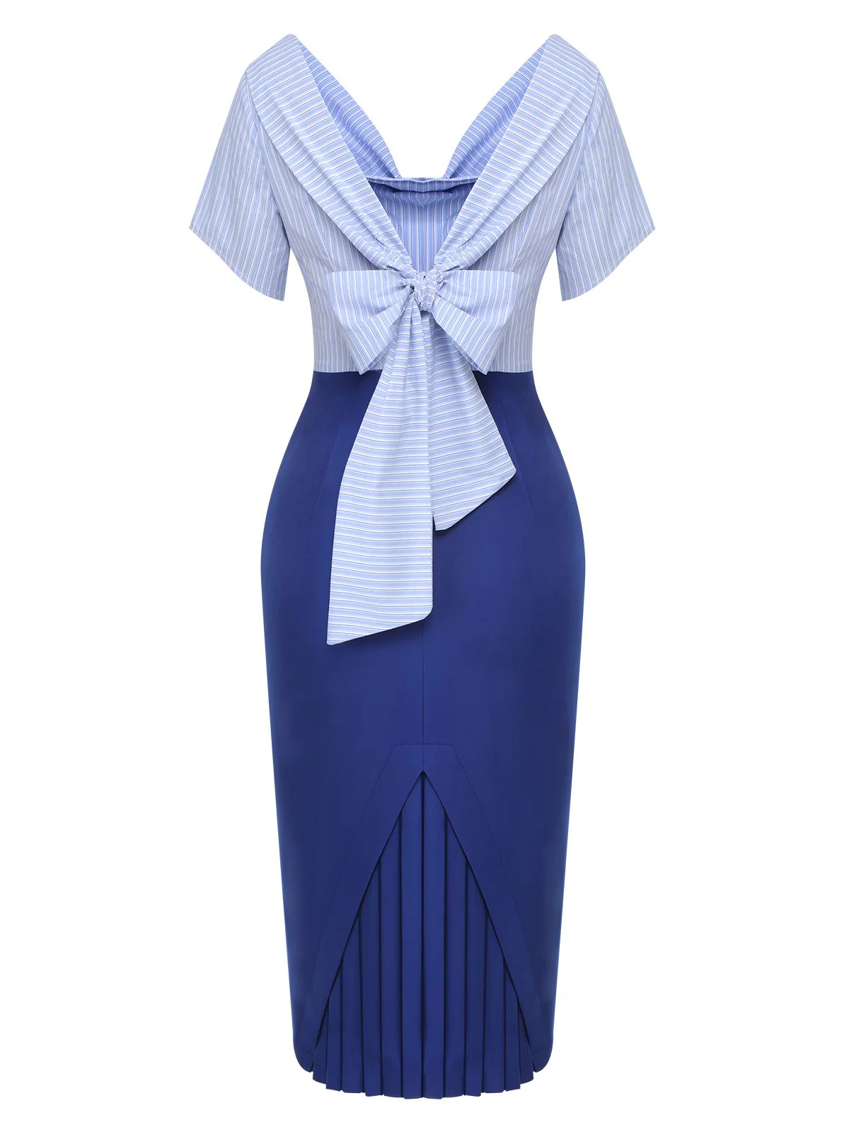 Blue 1960s Cowl Striped Lace-Up Wrap Dress - Image 3