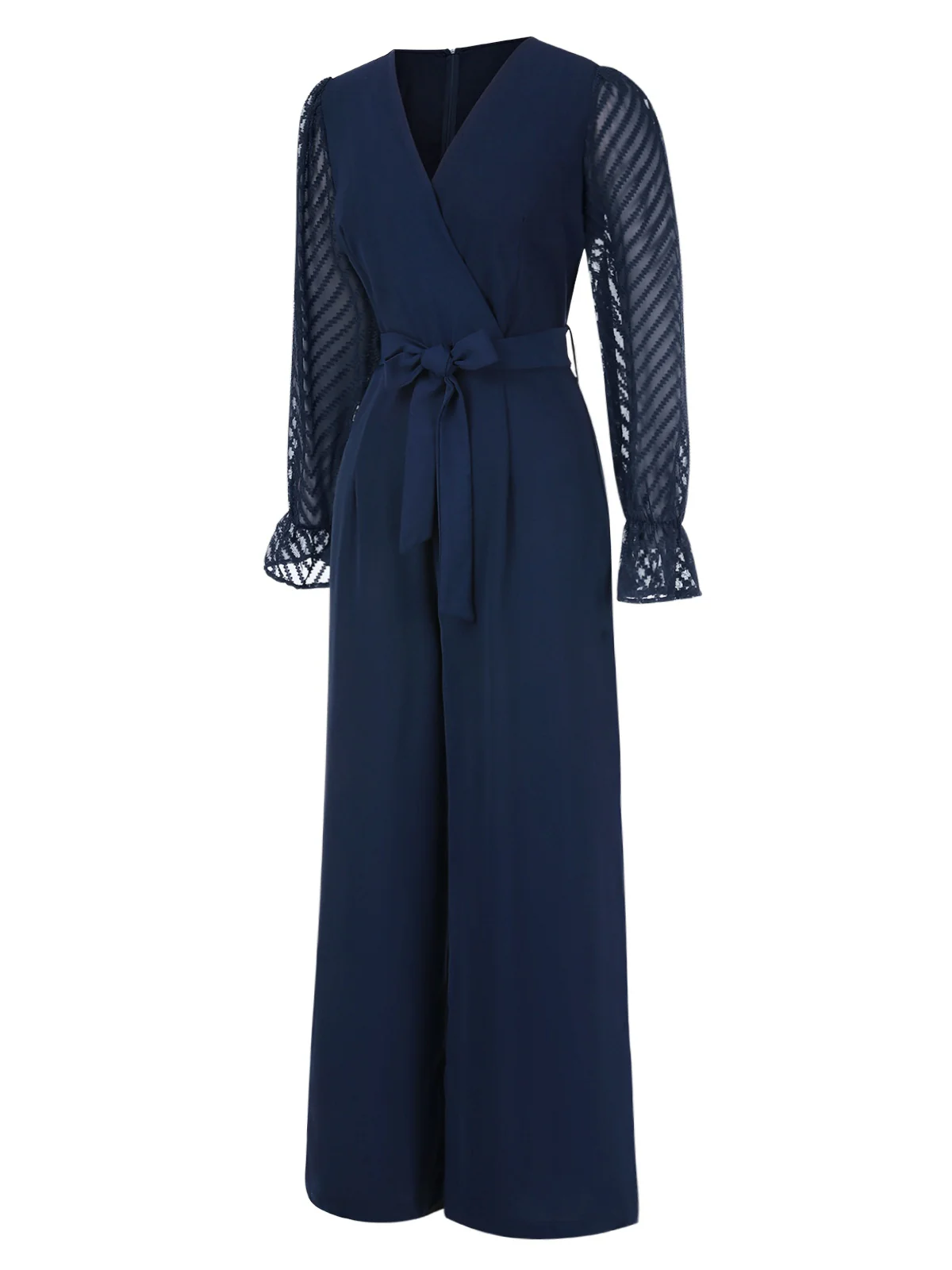 Blue 1960s Curve Stripes Sheer Patchwork Jumpsuit - Image 2