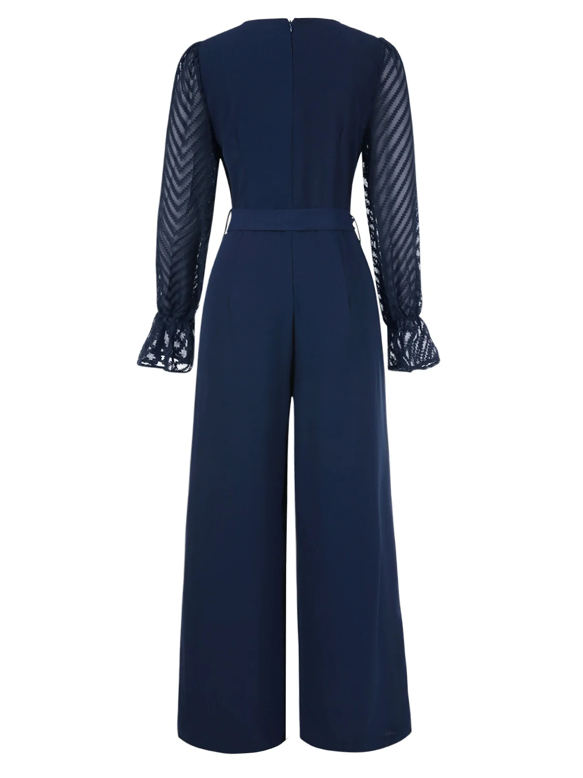 Blue 1960s Curve Stripes Sheer Patchwork Jumpsuit - Image 3