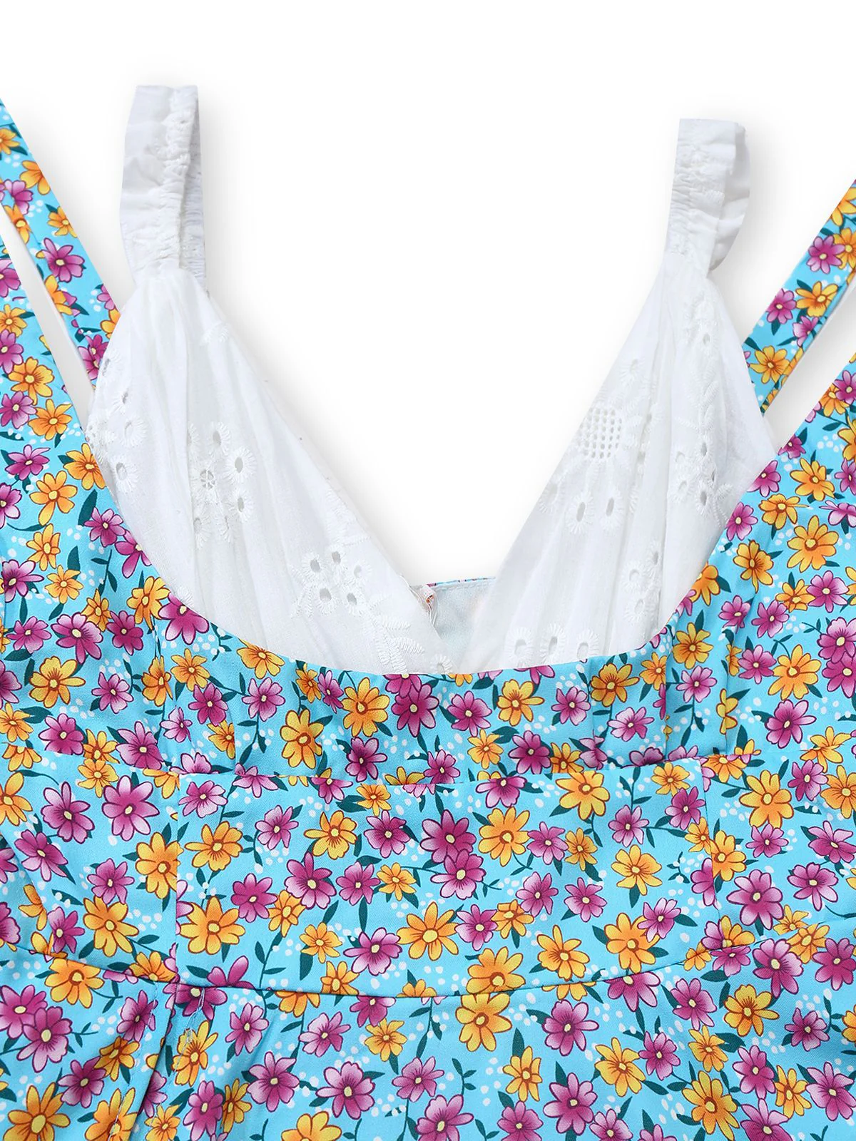 Blue 1960s Daisy Floral V-Neck Slit Short Dress - Image 4