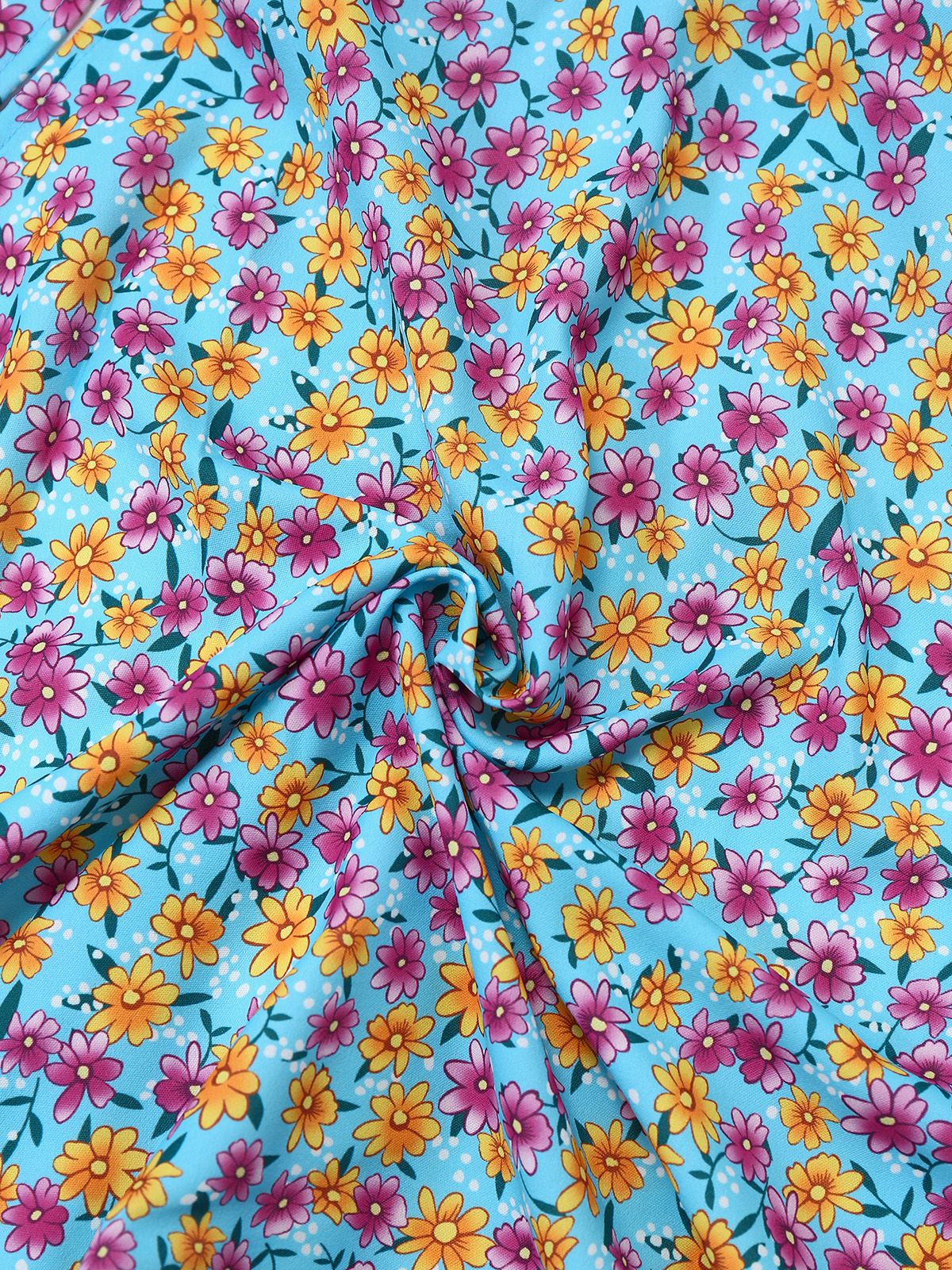 Blue 1960s Daisy Floral V-Neck Slit Short Dress - Image 5