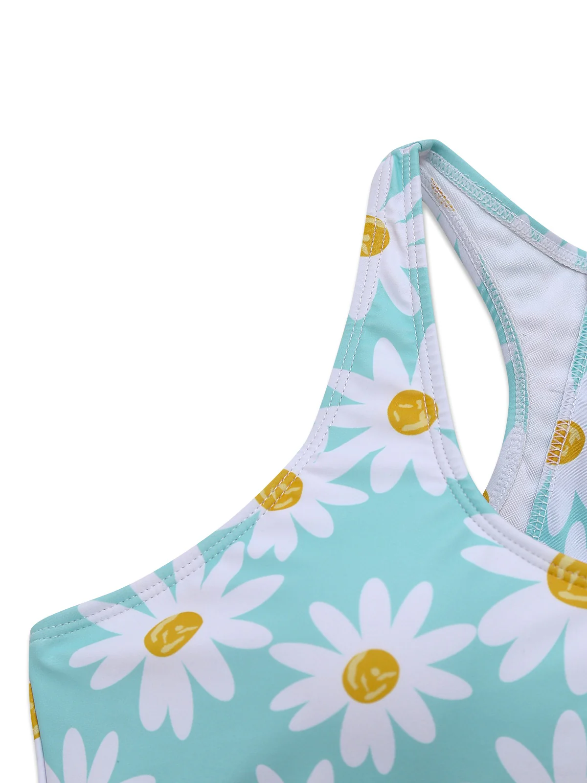 Blue 1960s Daisy Print Check Tankini Set - Image 4