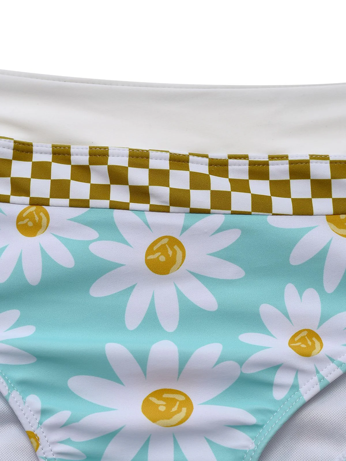 Blue 1960s Daisy Print Check Tankini Set - Image 5