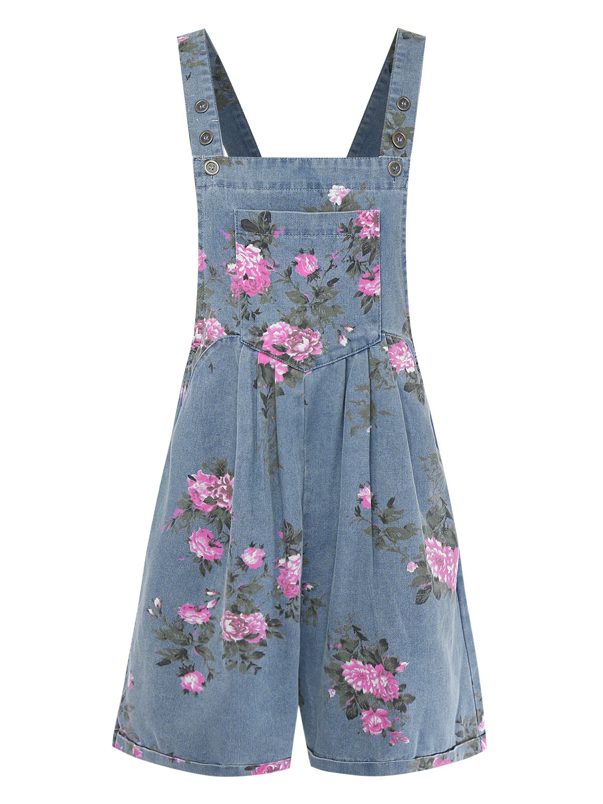 [Pre-Sale] Blue 1960s Denim Floral Pocket Wide Strap Romper - Image 2