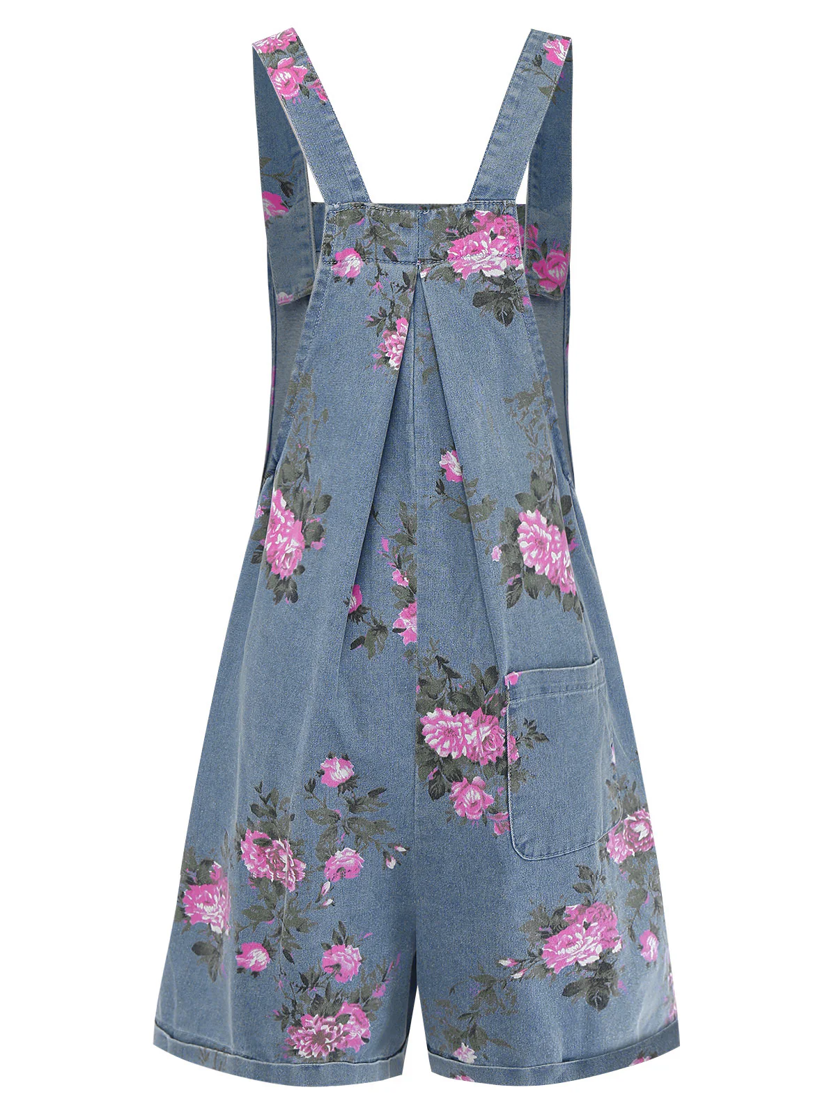 [Pre-Sale] Blue 1960s Denim Floral Pocket Wide Strap Romper - Image 3