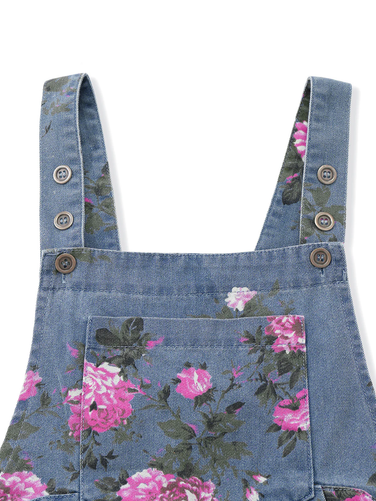 [Pre-Sale] Blue 1960s Denim Floral Pocket Wide Strap Romper - Image 4