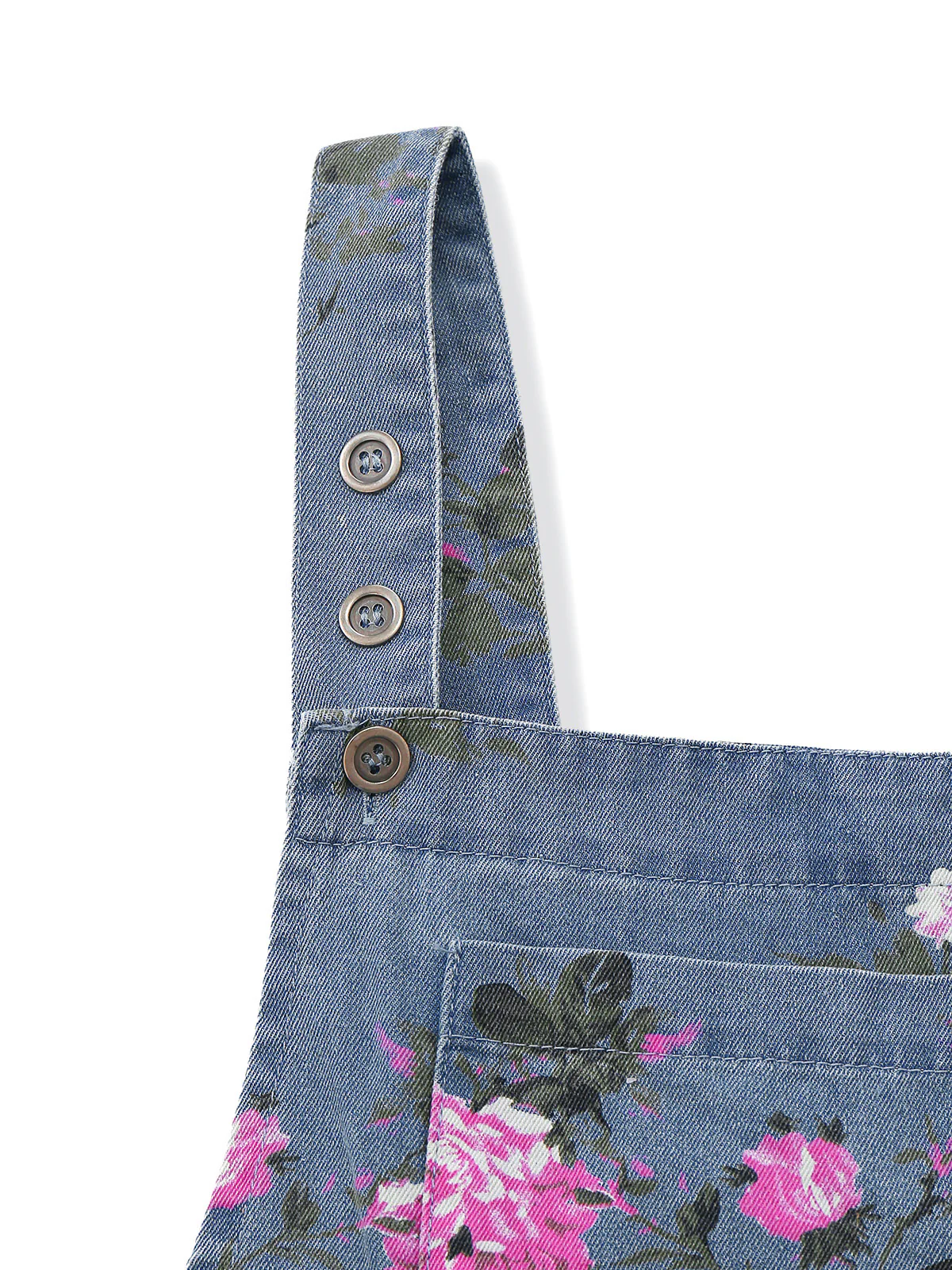 [Pre-Sale] Blue 1960s Denim Floral Pocket Wide Strap Romper - Image 5