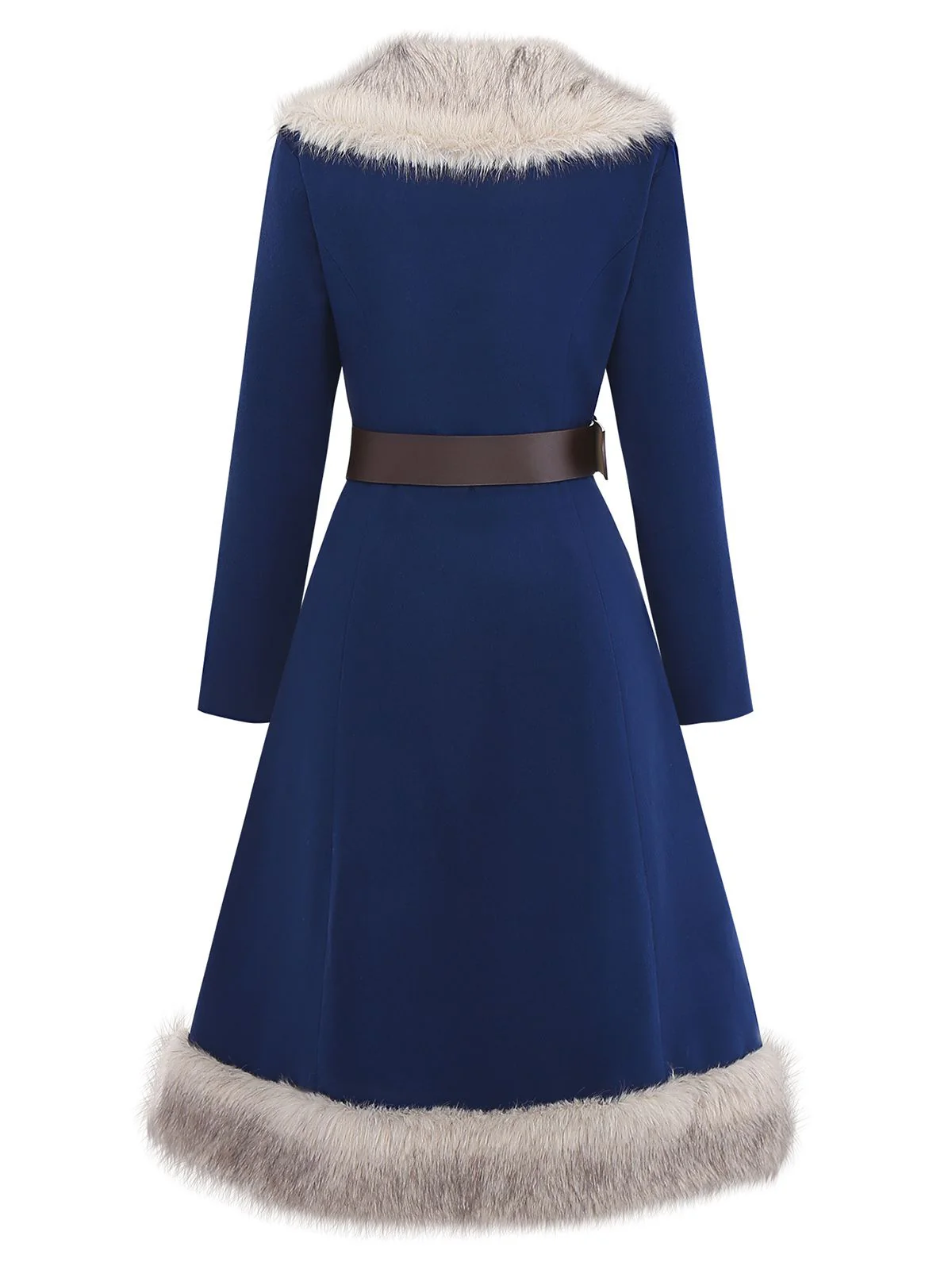 Blue 1960s Faux Fur-Lined Belted Coat - Image 5