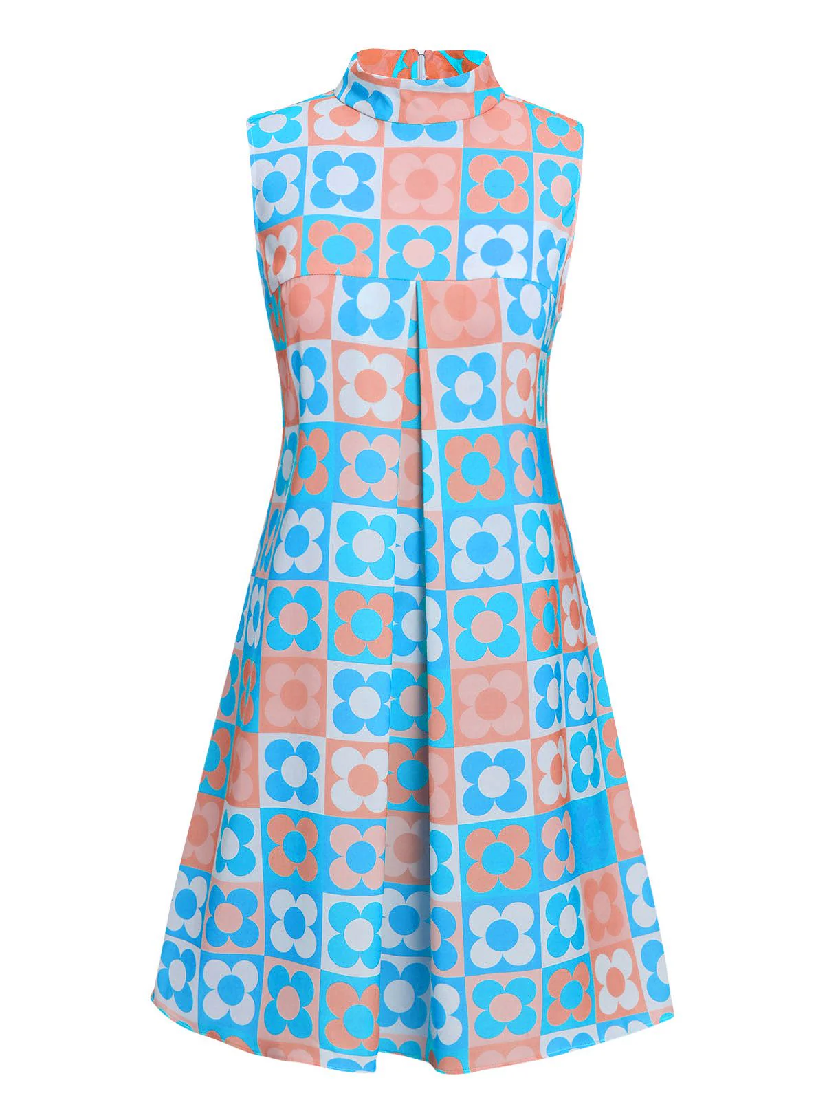 Orange & Blue 1960s Floral Stand Collar Dress - Image 9