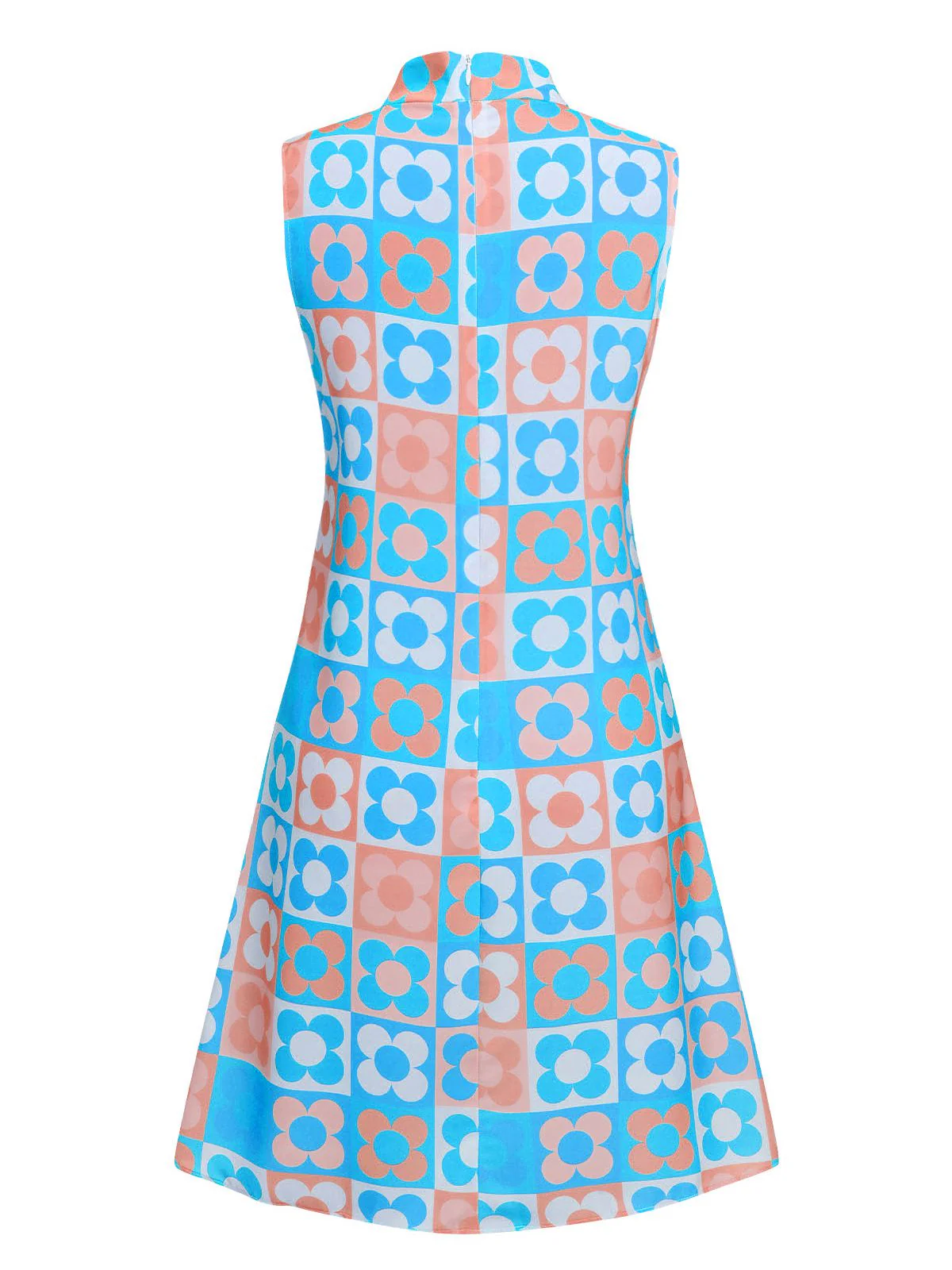 Orange & Blue 1960s Floral Stand Collar Dress - Image 10