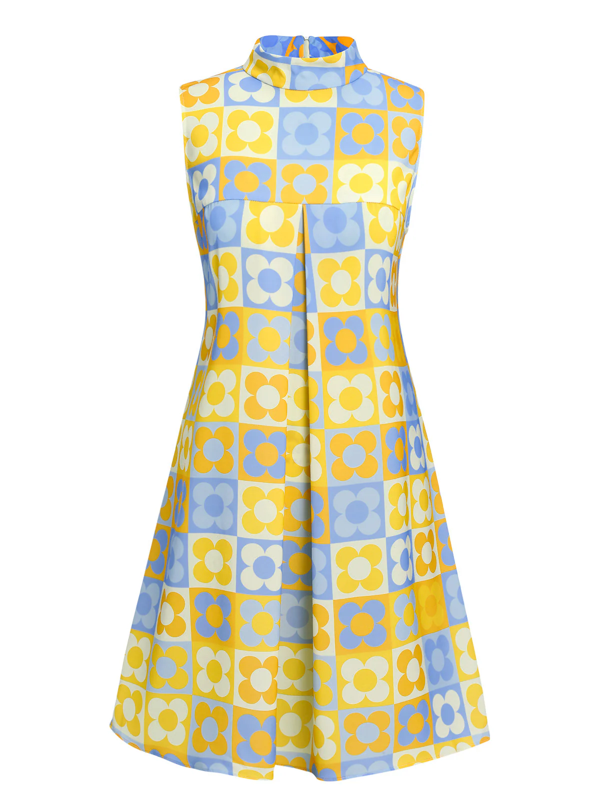 Orange & Blue 1960s Floral Stand Collar Dress - Image 8