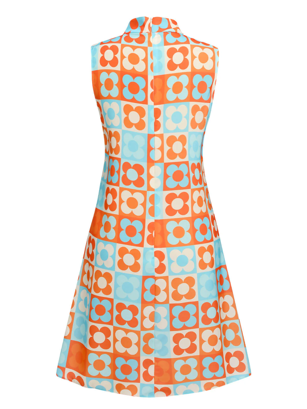 Orange & Blue 1960s Floral Stand Collar Dress - Image 4
