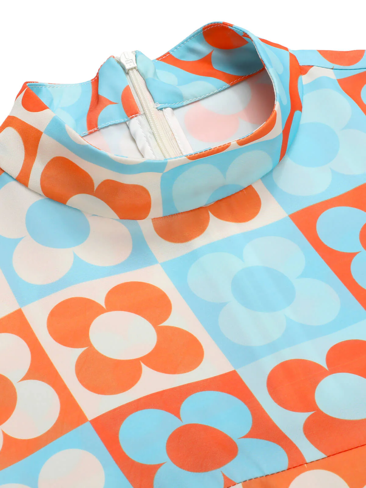 Orange & Blue 1960s Floral Stand Collar Dress - Image 5