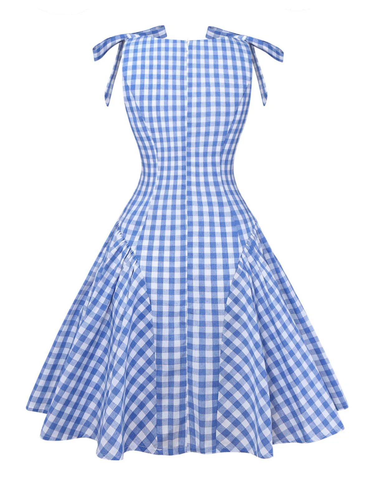 Blue 1960s Gingham Plaid Shoulder-Tie Empire Dress - Image 3