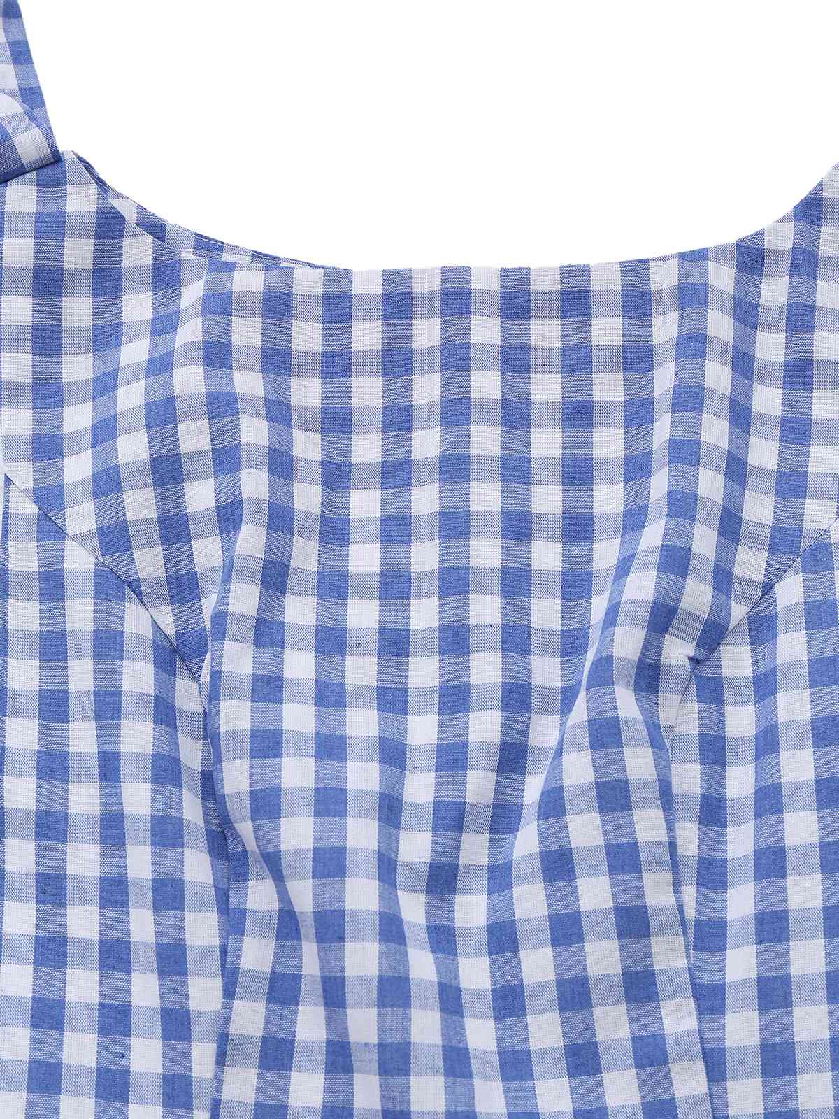 Blue 1960s Gingham Plaid Shoulder-Tie Empire Dress - Image 4