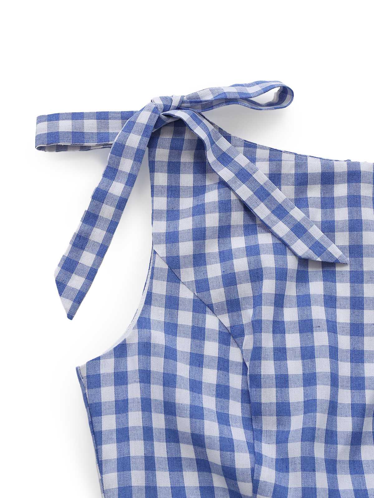Blue 1960s Gingham Plaid Shoulder-Tie Empire Dress - Image 5